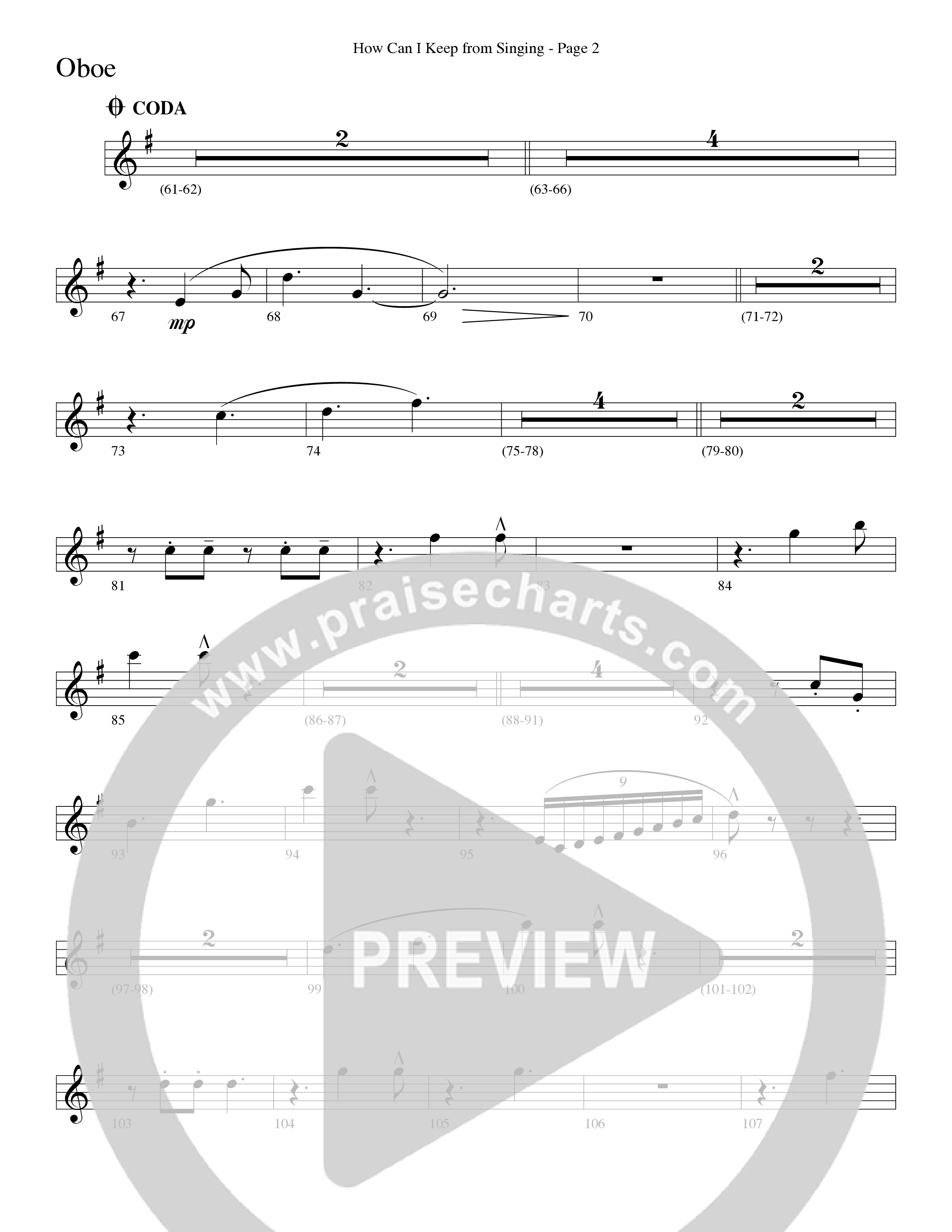 How Can I Keep From Singing (Choral Anthem SATB) Oboe (Word Music Choral / Arr. Richard Kingsmore)