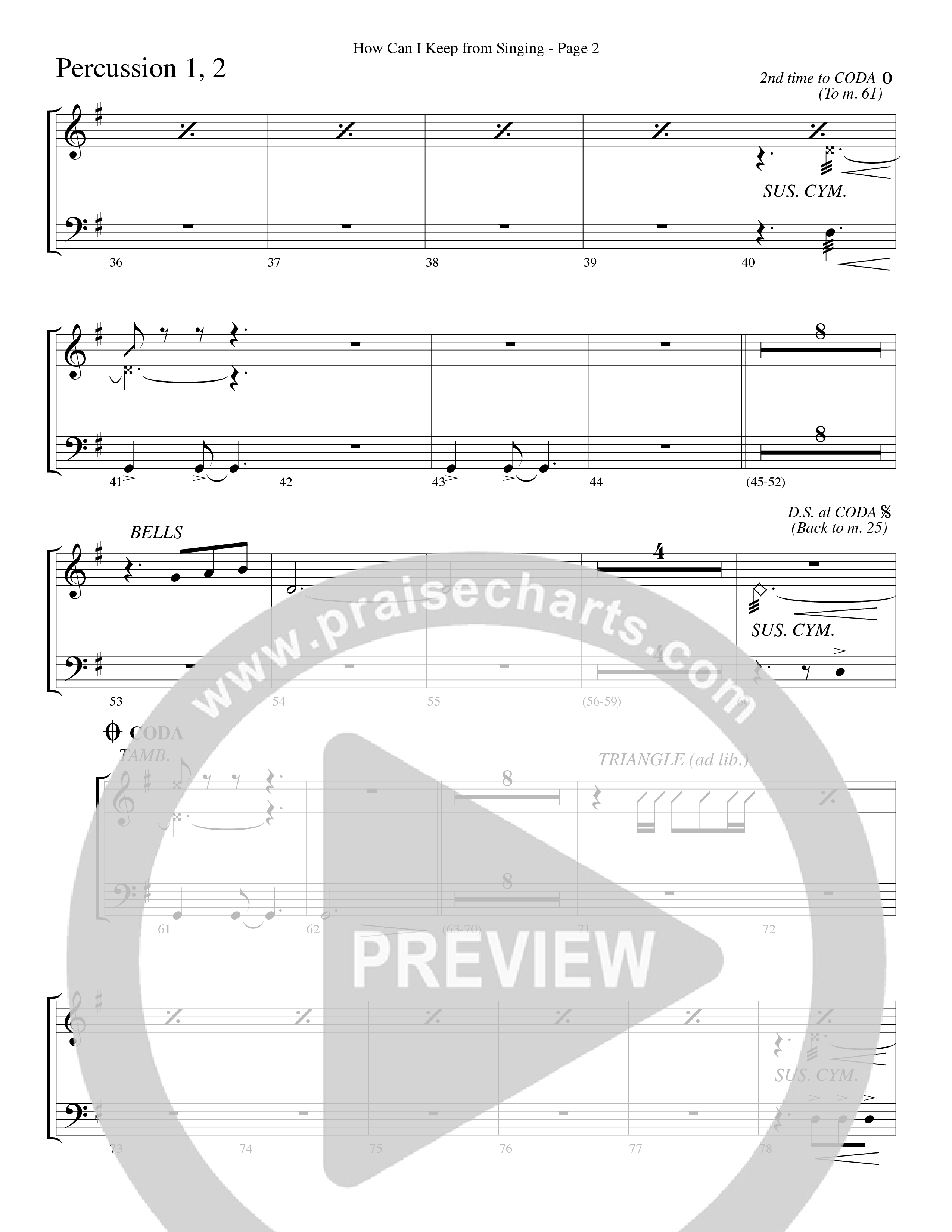How Can I Keep From Singing (Choral Anthem SATB) Percussion (Word Music Choral / Arr. Richard Kingsmore)