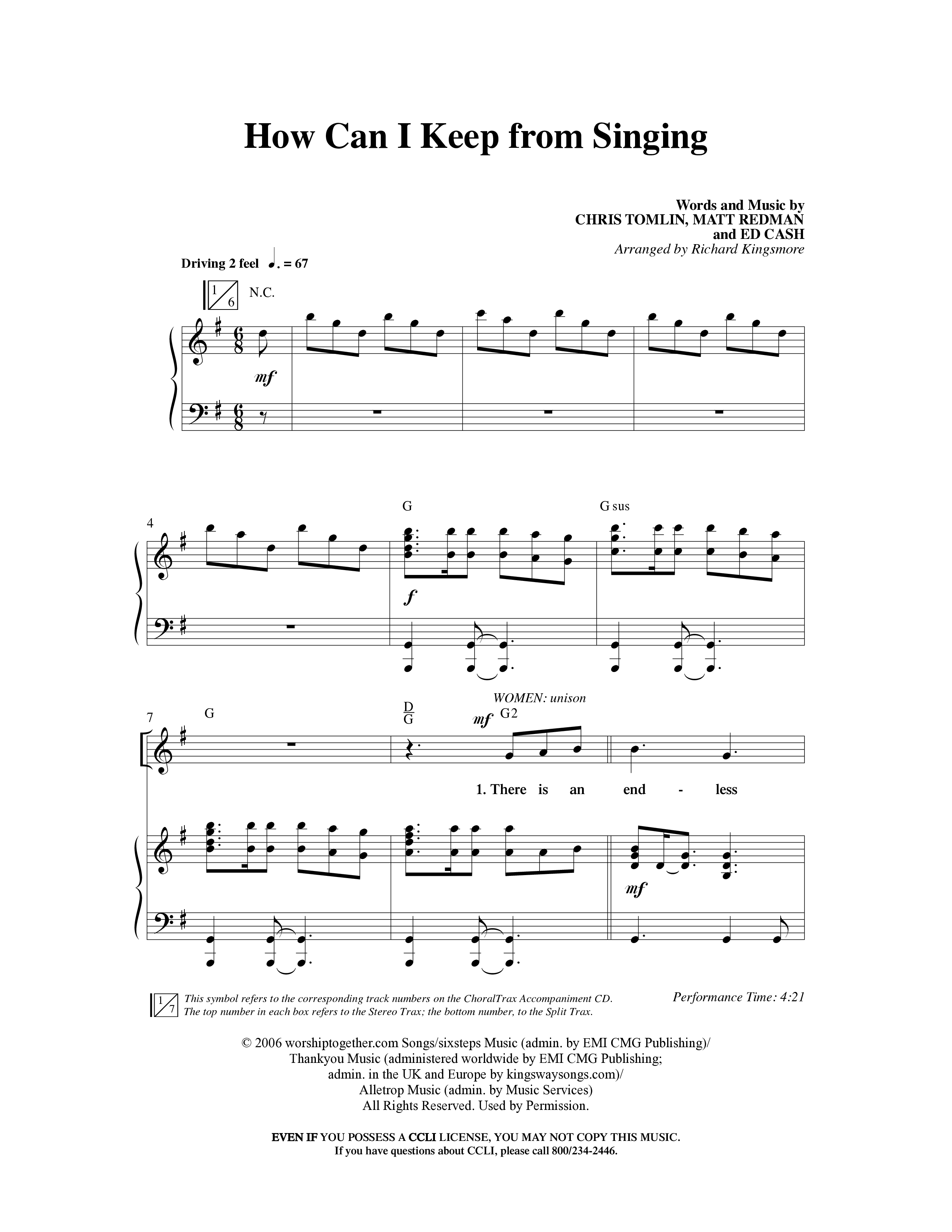 How Can I Keep From Singing (Choral Anthem SATB) Anthem (SATB/Piano) (Word Music Choral / Arr. Richard Kingsmore)