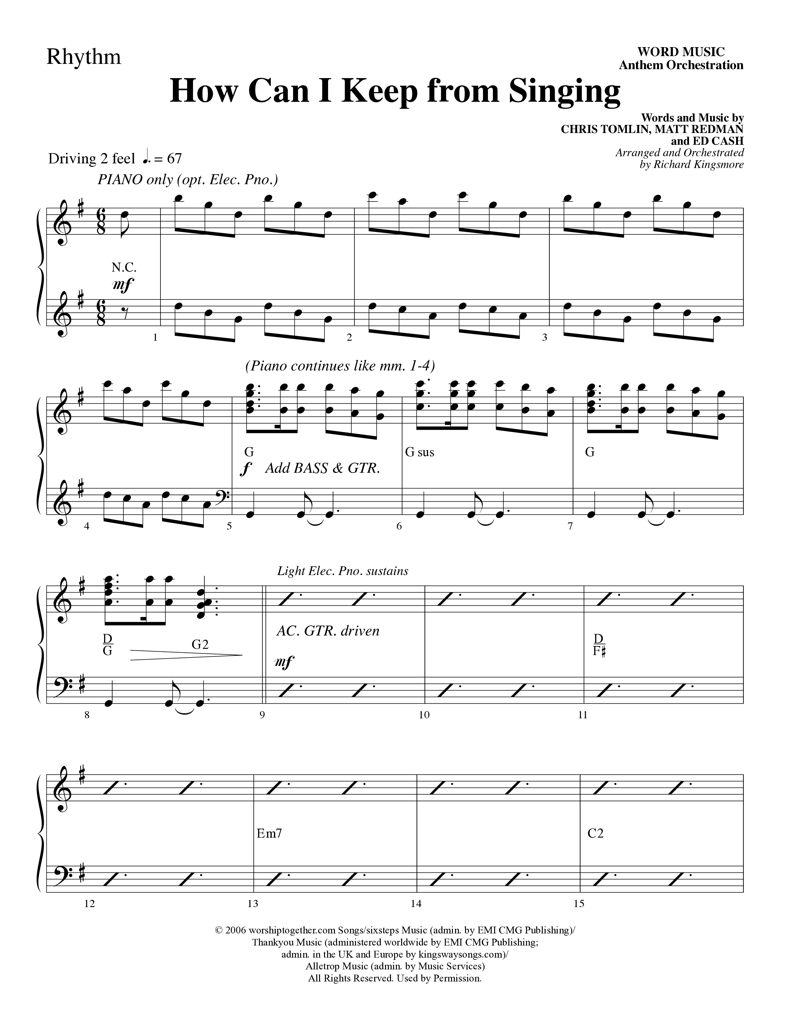 How Can I Keep From Singing (Choral Anthem SATB) Rhythm Chart (Word Music Choral / Arr. Richard Kingsmore)