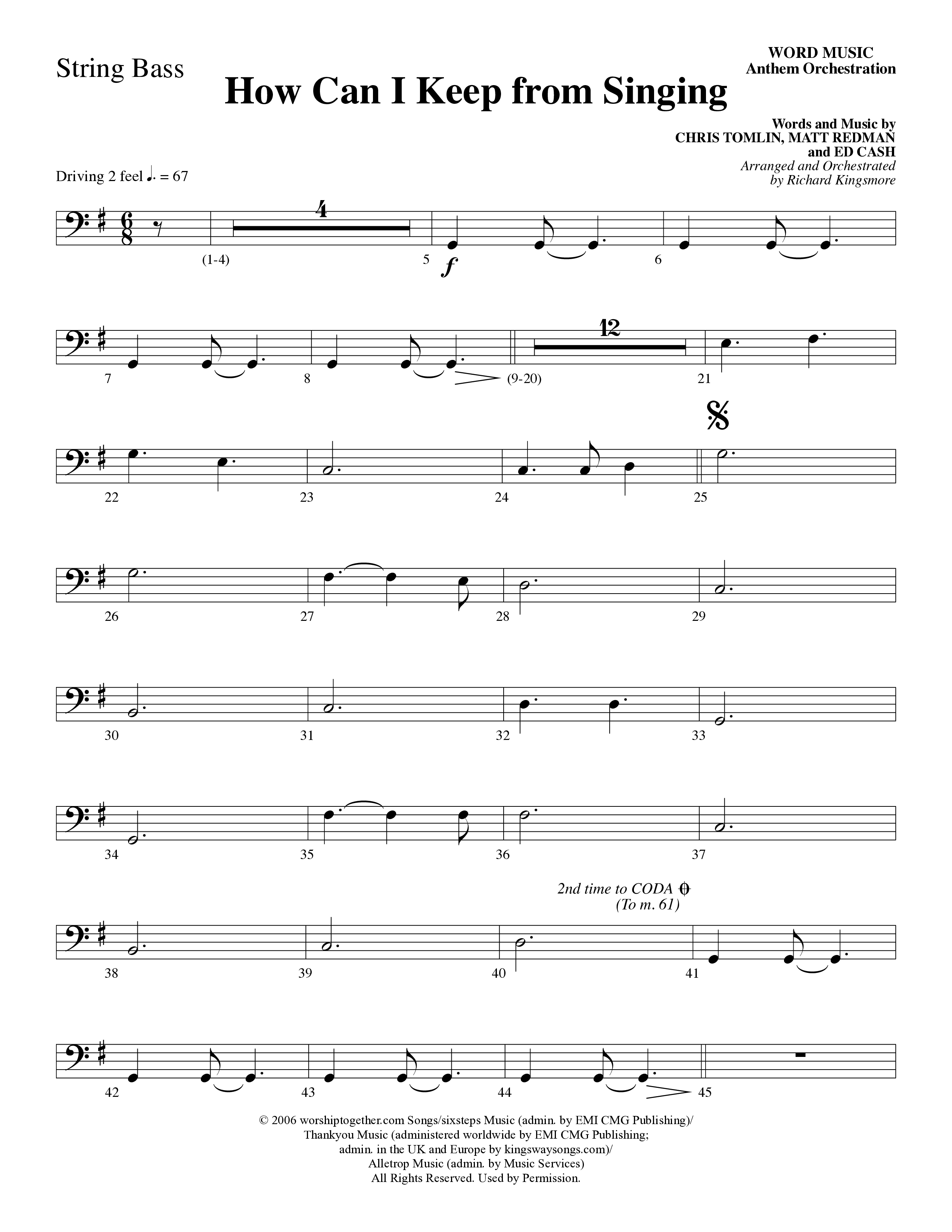 How Can I Keep From Singing (Choral Anthem SATB) String Bass (Word Music Choral / Arr. Richard Kingsmore)