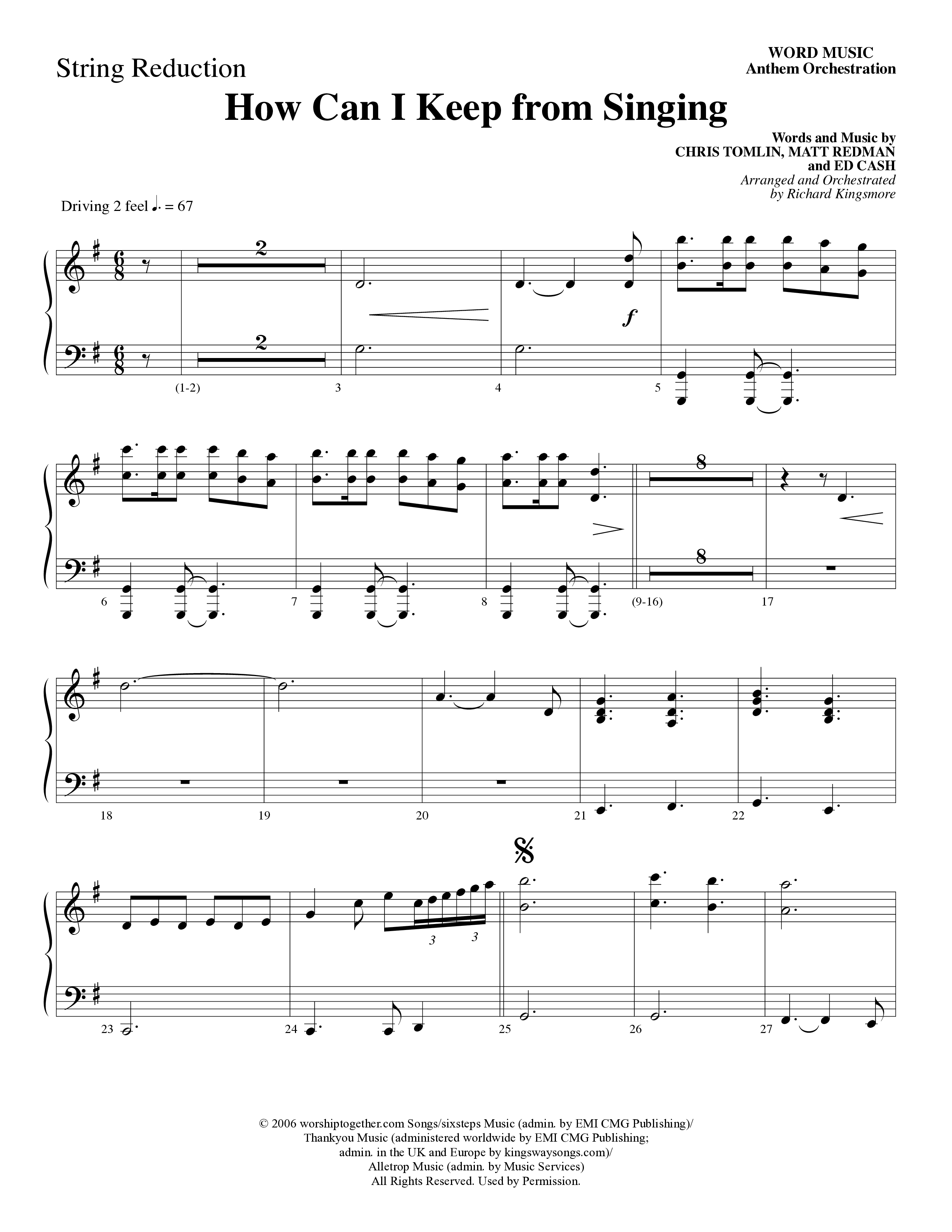 How Can I Keep From Singing (Choral Anthem SATB) String Reduction (Word Music Choral / Arr. Richard Kingsmore)