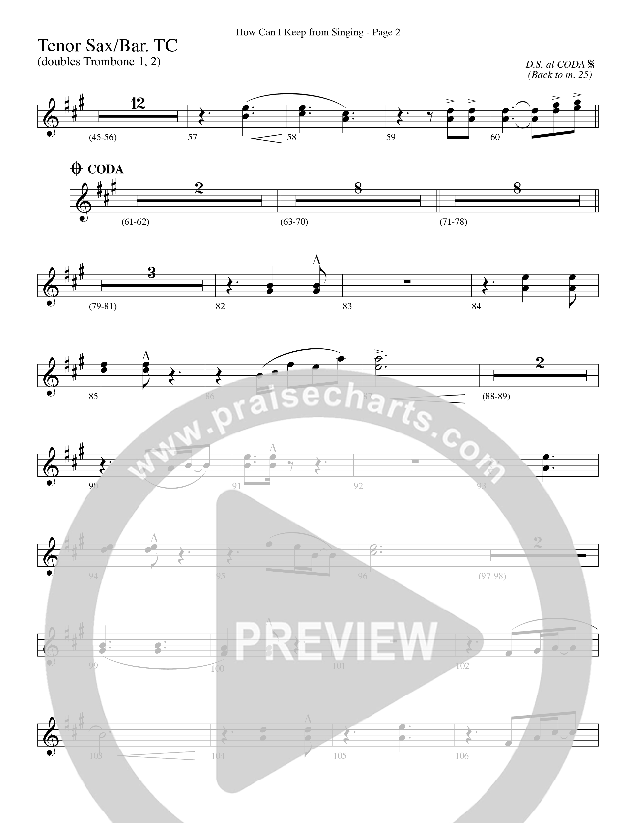 How Can I Keep From Singing (Choral Anthem SATB) Tenor Sax 1/2 (Word Music Choral / Arr. Richard Kingsmore)