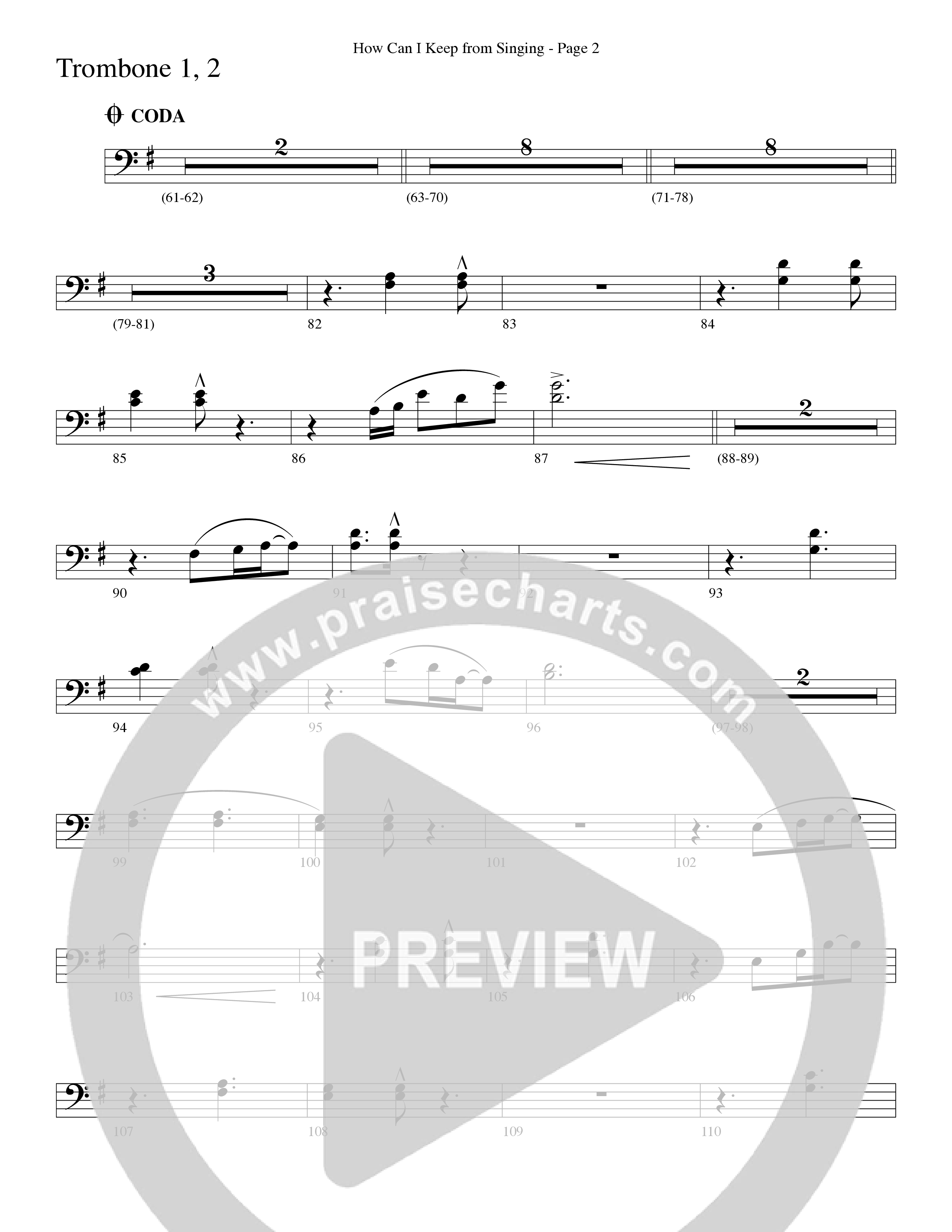 How Can I Keep From Singing (Choral Anthem SATB) Trombone 1/2 (Word Music Choral / Arr. Richard Kingsmore)