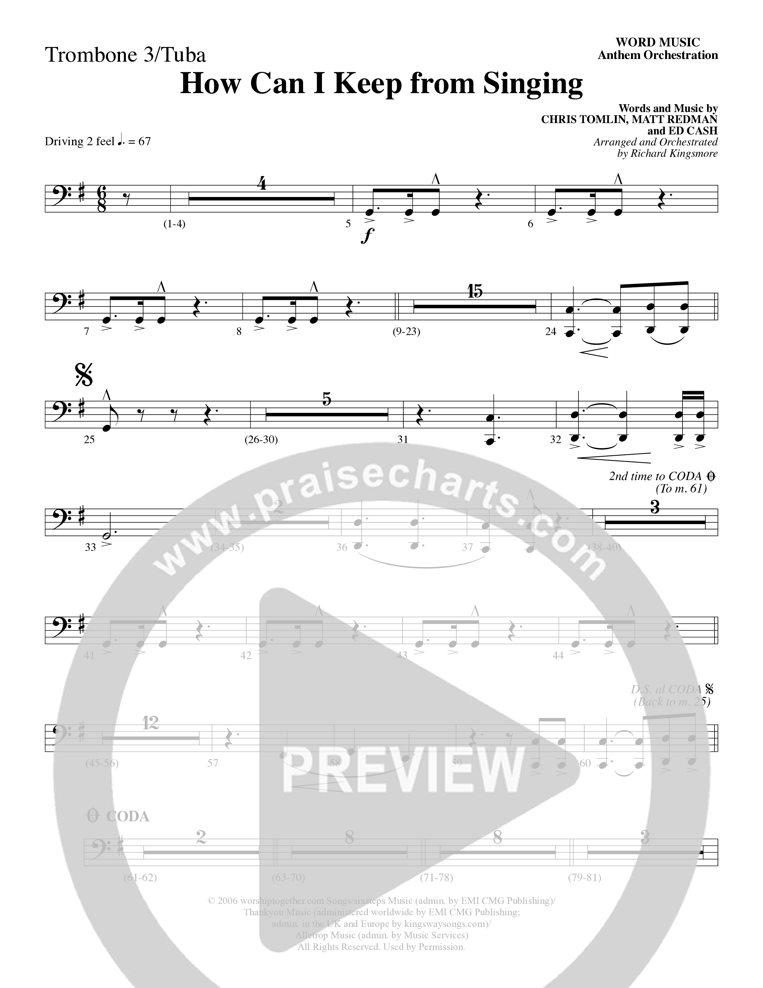 How Can I Keep From Singing (Choral Anthem SATB) Trombone 3/Tuba (Word Music Choral / Arr. Richard Kingsmore)
