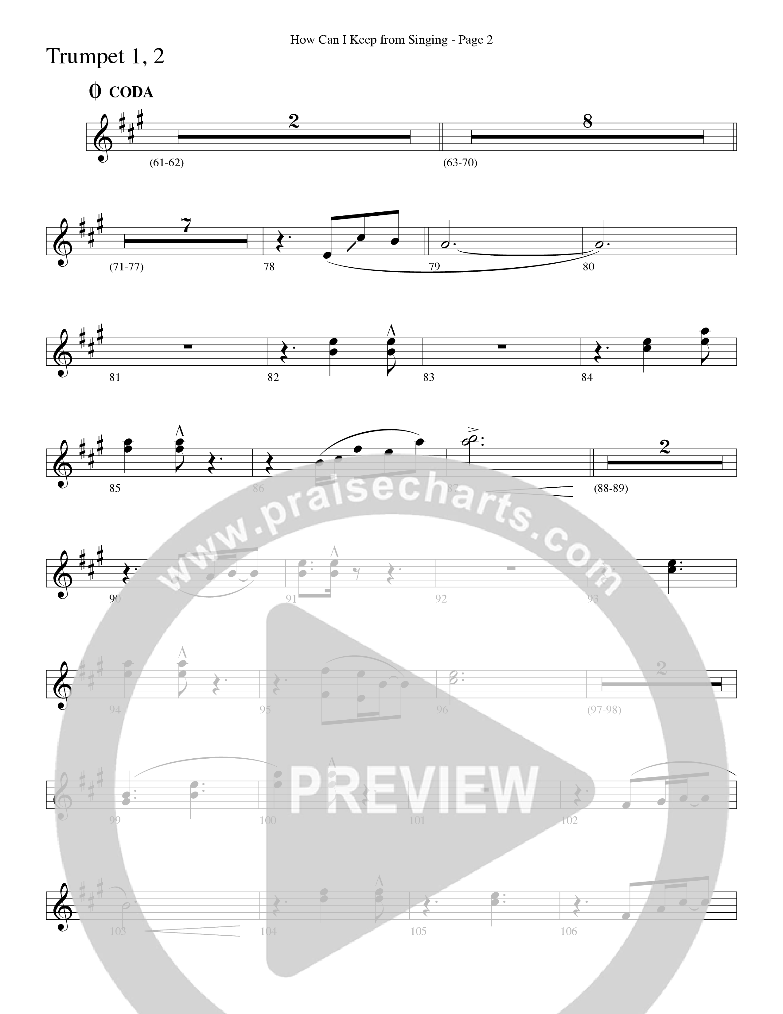How Can I Keep From Singing (Choral Anthem SATB) Trumpet 1,2 (Word Music Choral / Arr. Richard Kingsmore)