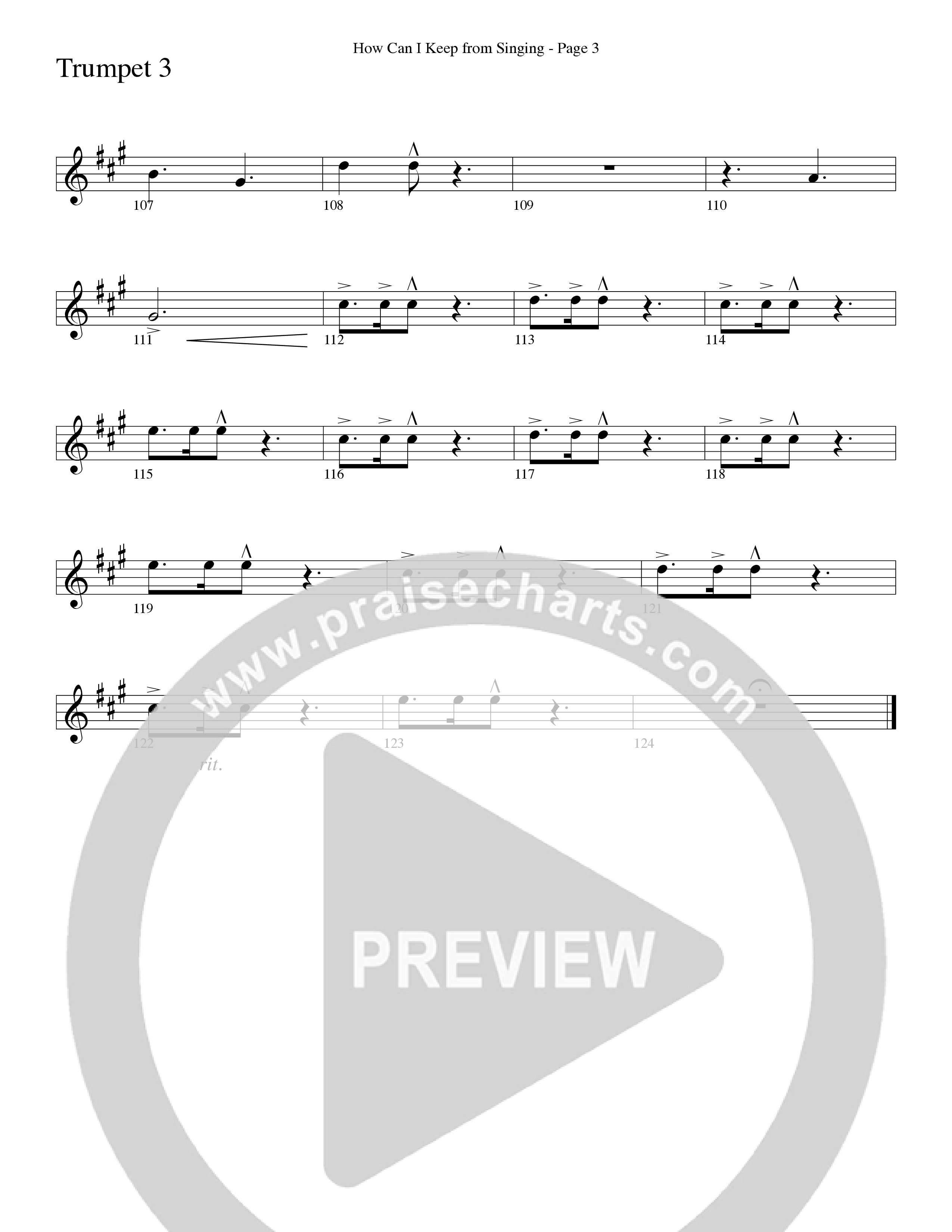 How Can I Keep From Singing (Choral Anthem SATB) Trumpet 3 (Word Music Choral / Arr. Richard Kingsmore)