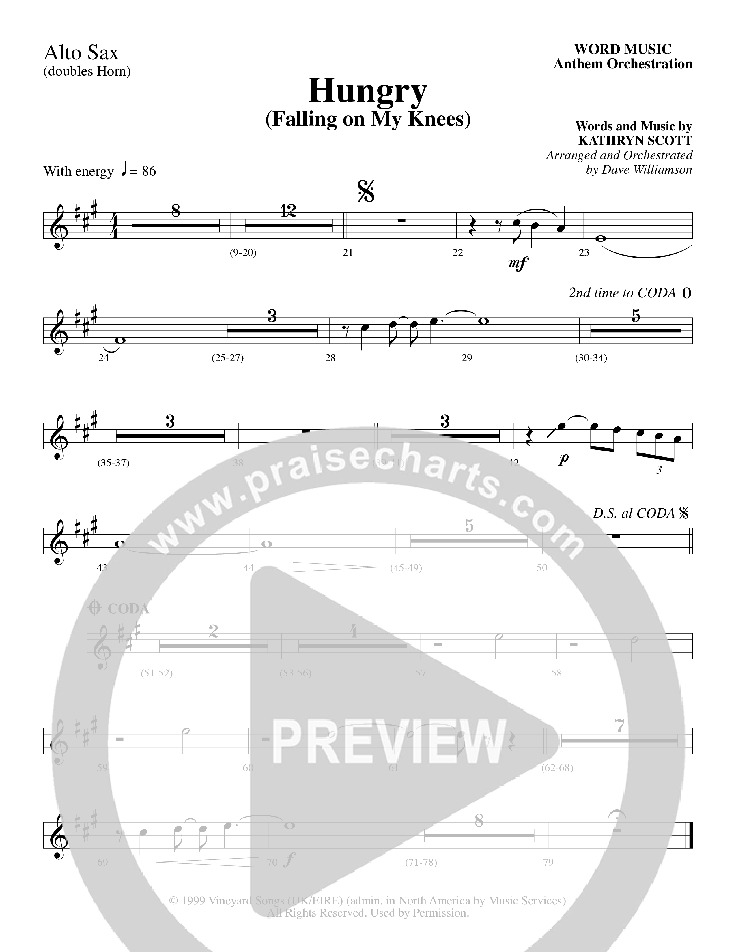 Hungry (Falling on My Knees) (Choral Anthem SATB) Alto Sax (Word Music Choral / Arr. Dave Williamson)