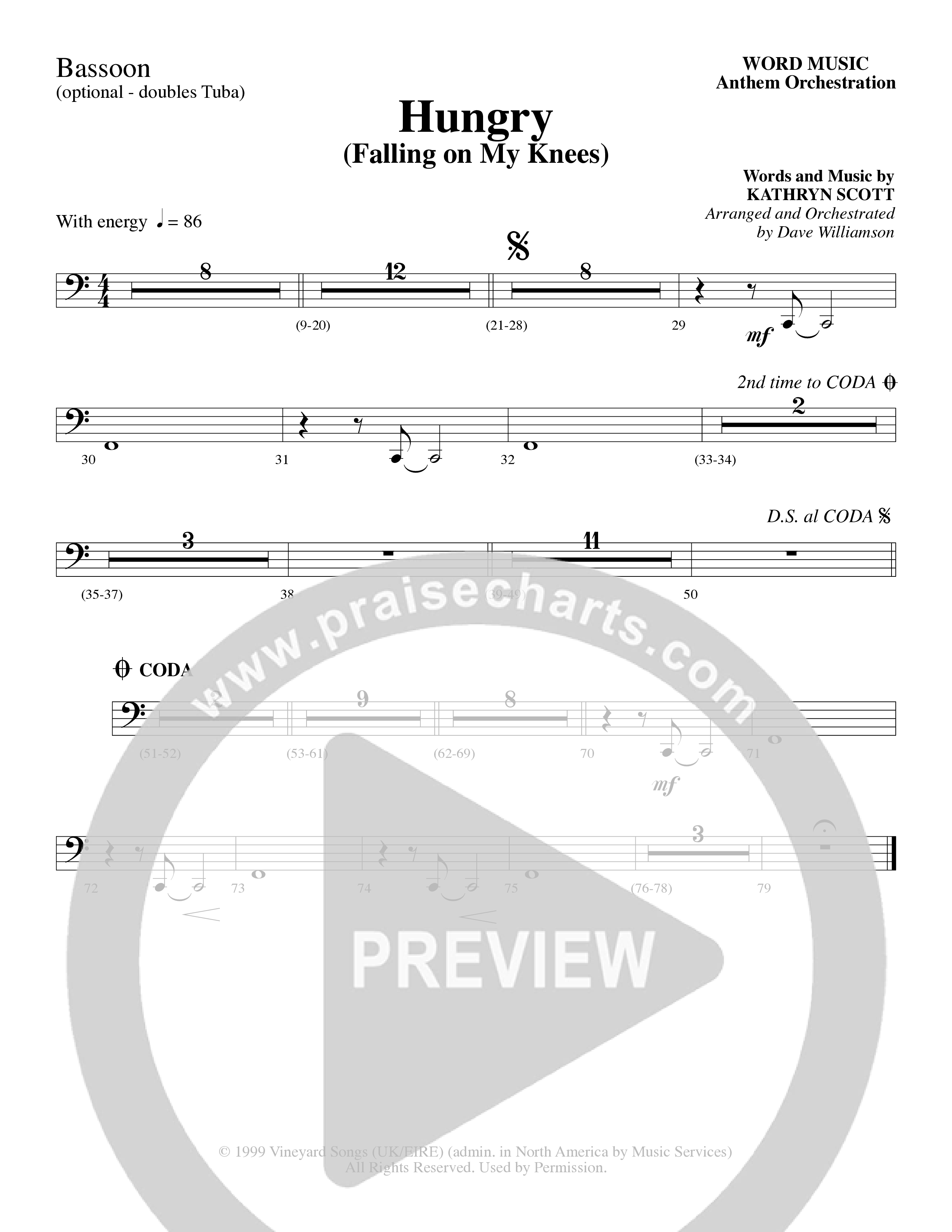 Hungry (Falling on My Knees) (Choral Anthem SATB) Bassoon (Word Music Choral / Arr. Dave Williamson)