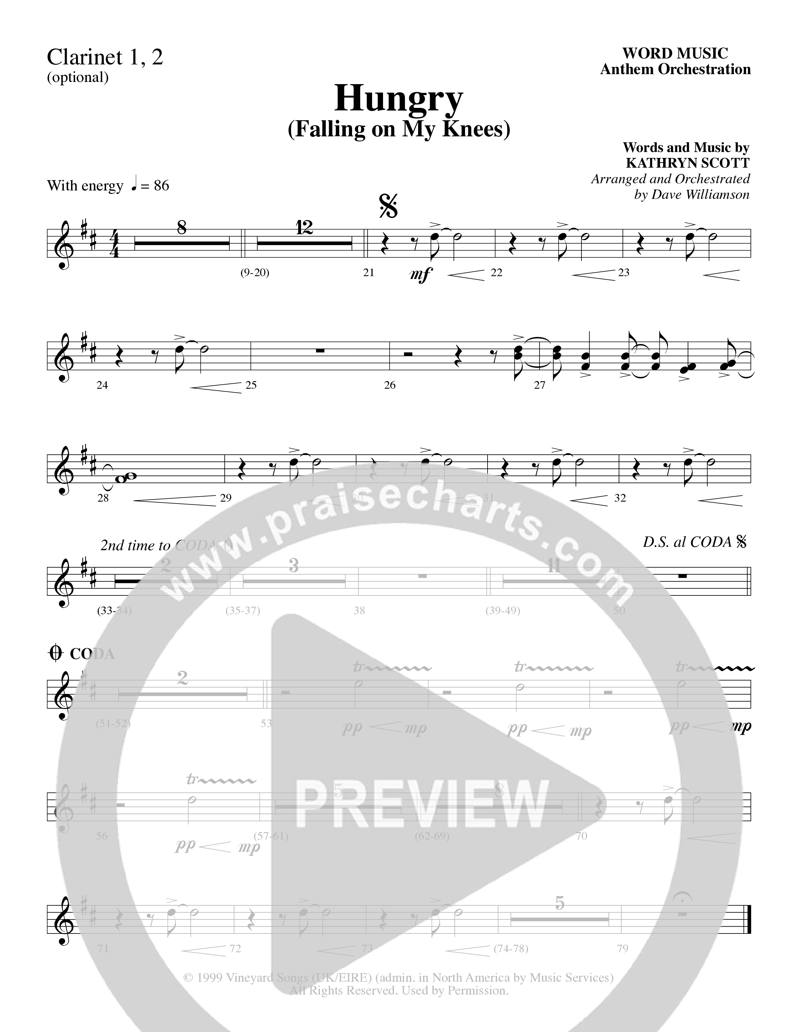 Hungry (Falling on My Knees) (Choral Anthem SATB) Clarinet 1/2 (Word Music Choral / Arr. Dave Williamson)