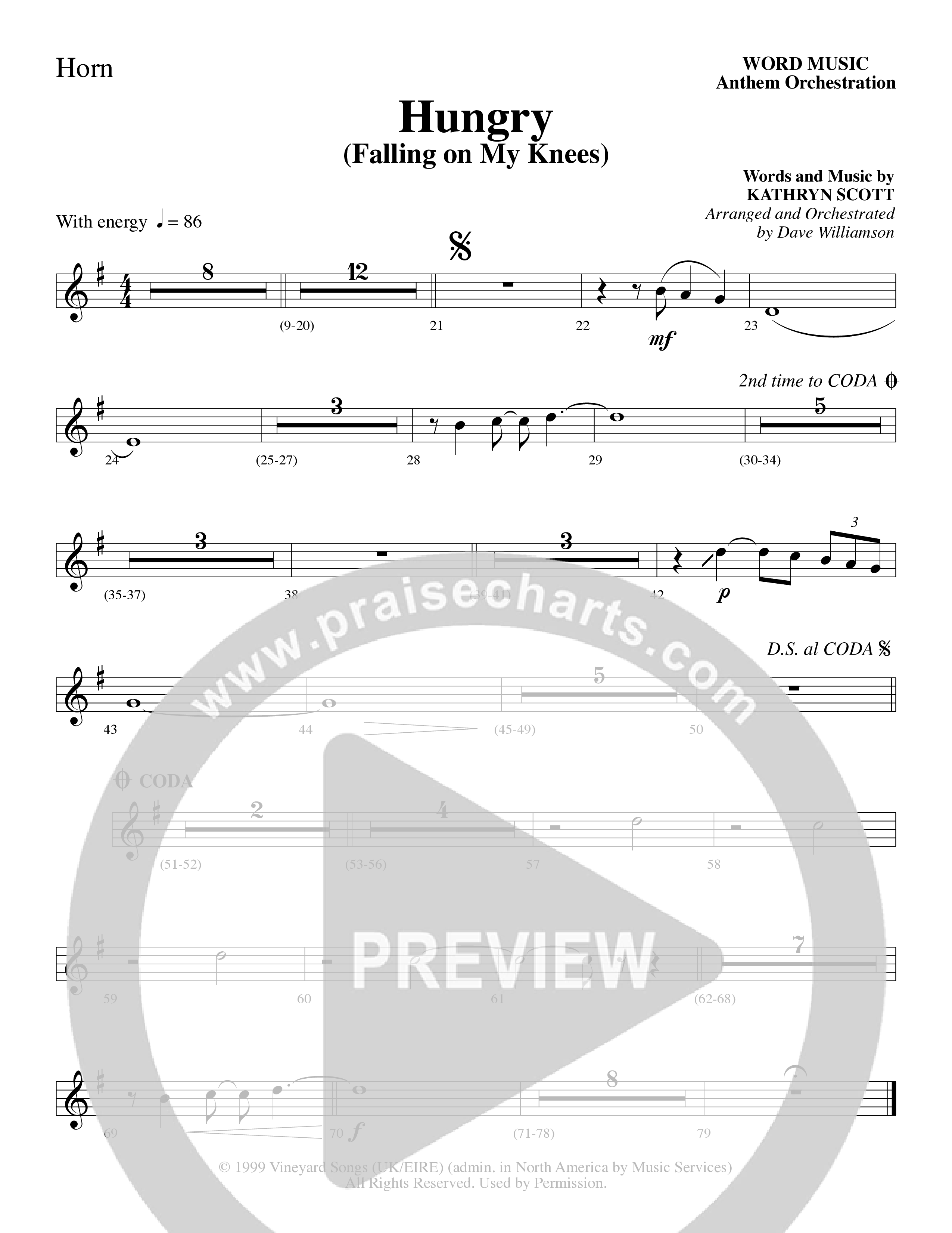 Hungry (Falling on My Knees) (Choral Anthem SATB) French Horn (Word Music Choral / Arr. Dave Williamson)