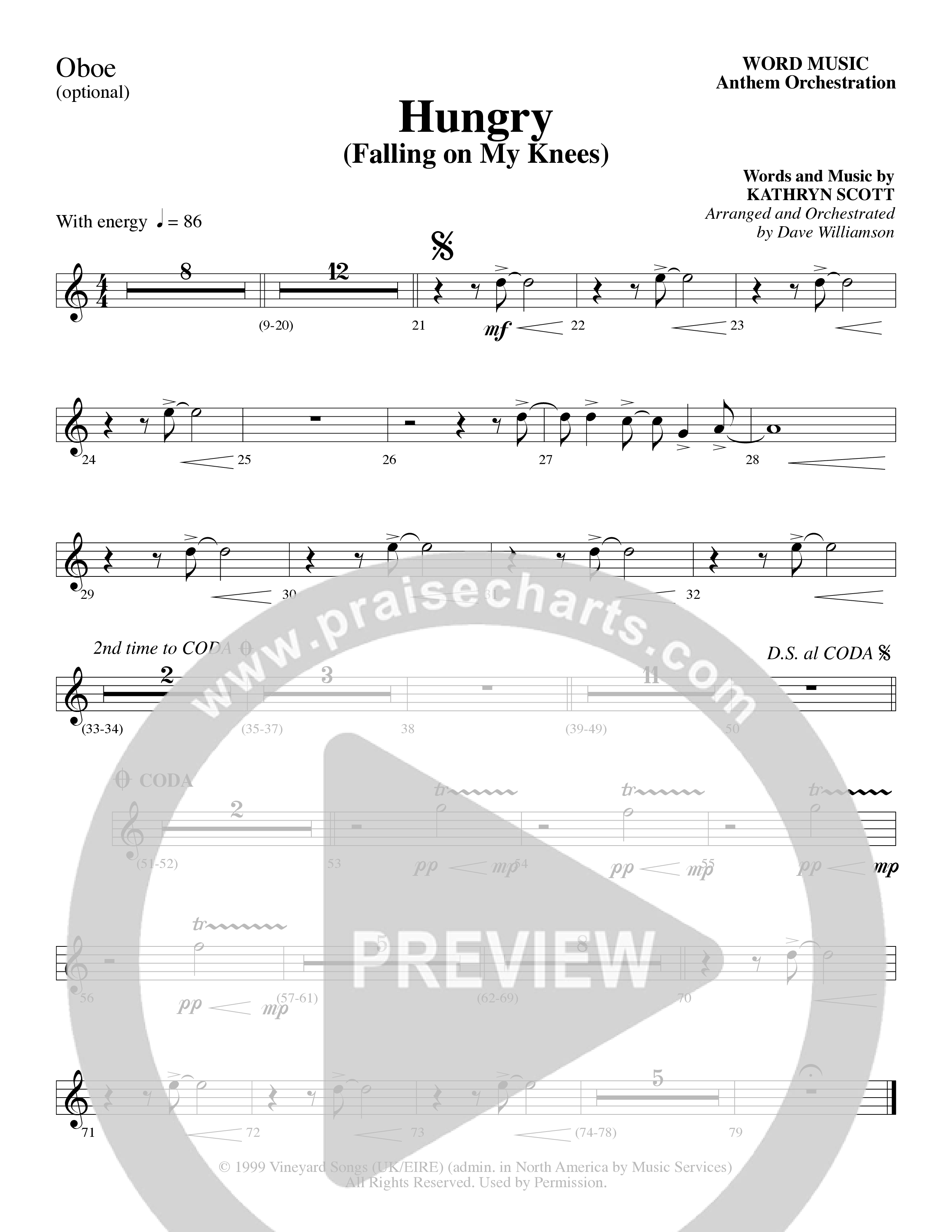Hungry (Falling on My Knees) (Choral Anthem SATB) Oboe (Word Music Choral / Arr. Dave Williamson)