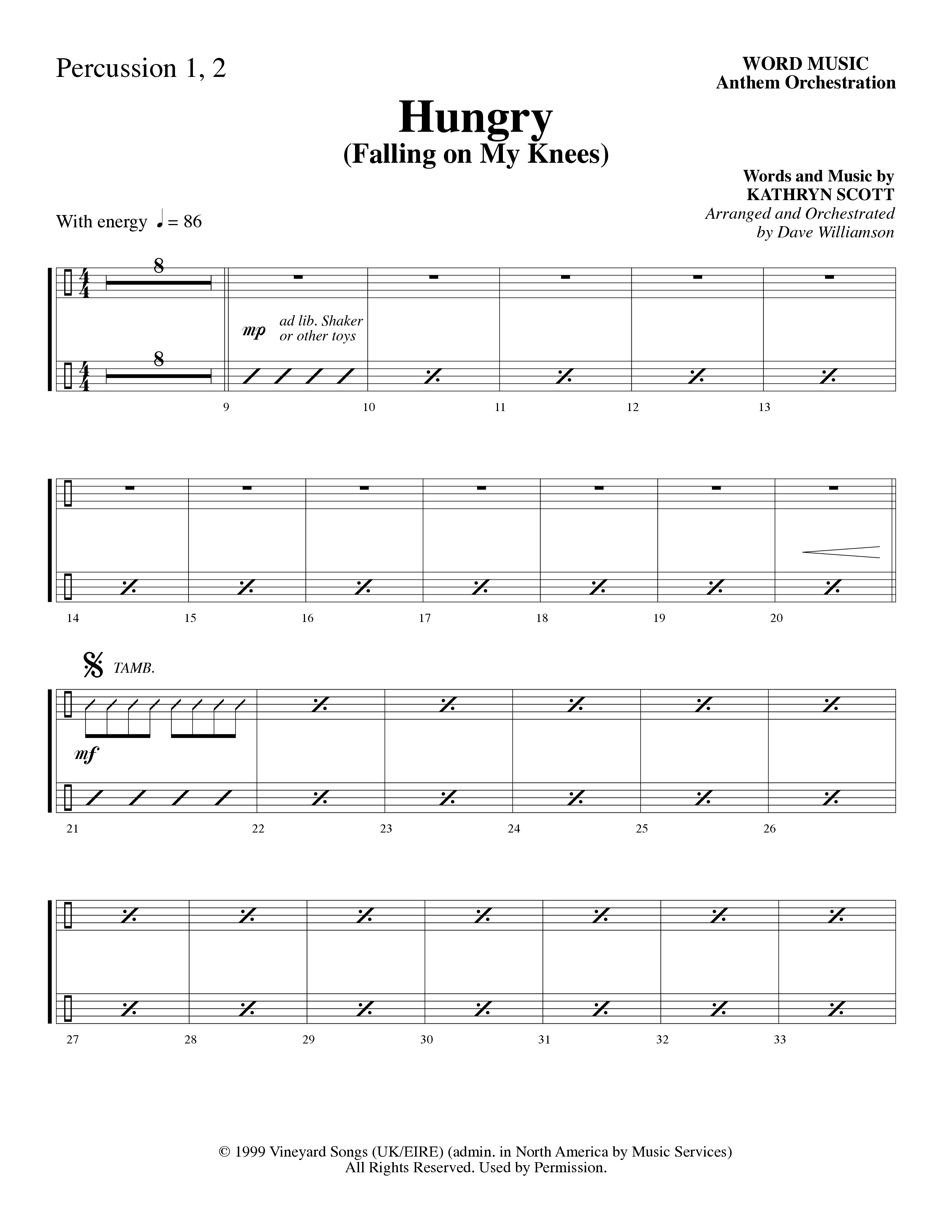 Hungry (Falling on My Knees) (Choral Anthem SATB) Percussion 1/2 (Word Music Choral / Arr. Dave Williamson)
