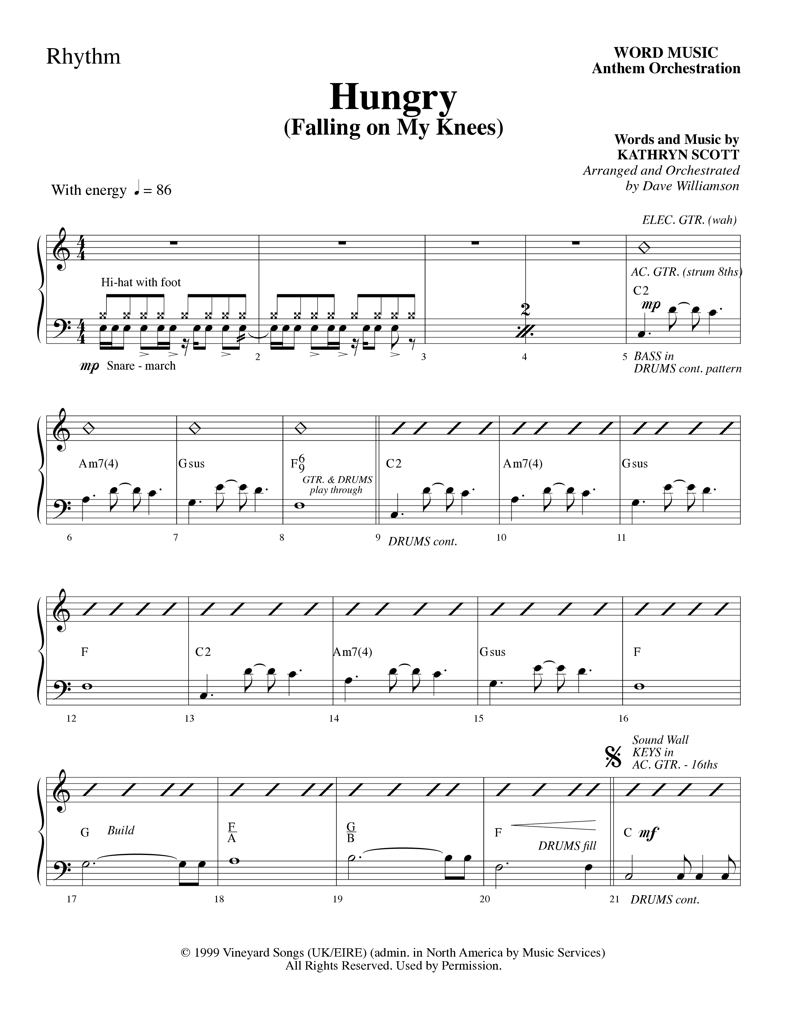Hungry (Falling on My Knees) (Choral Anthem SATB) Rhythm Chart (Word Music Choral / Arr. Dave Williamson)