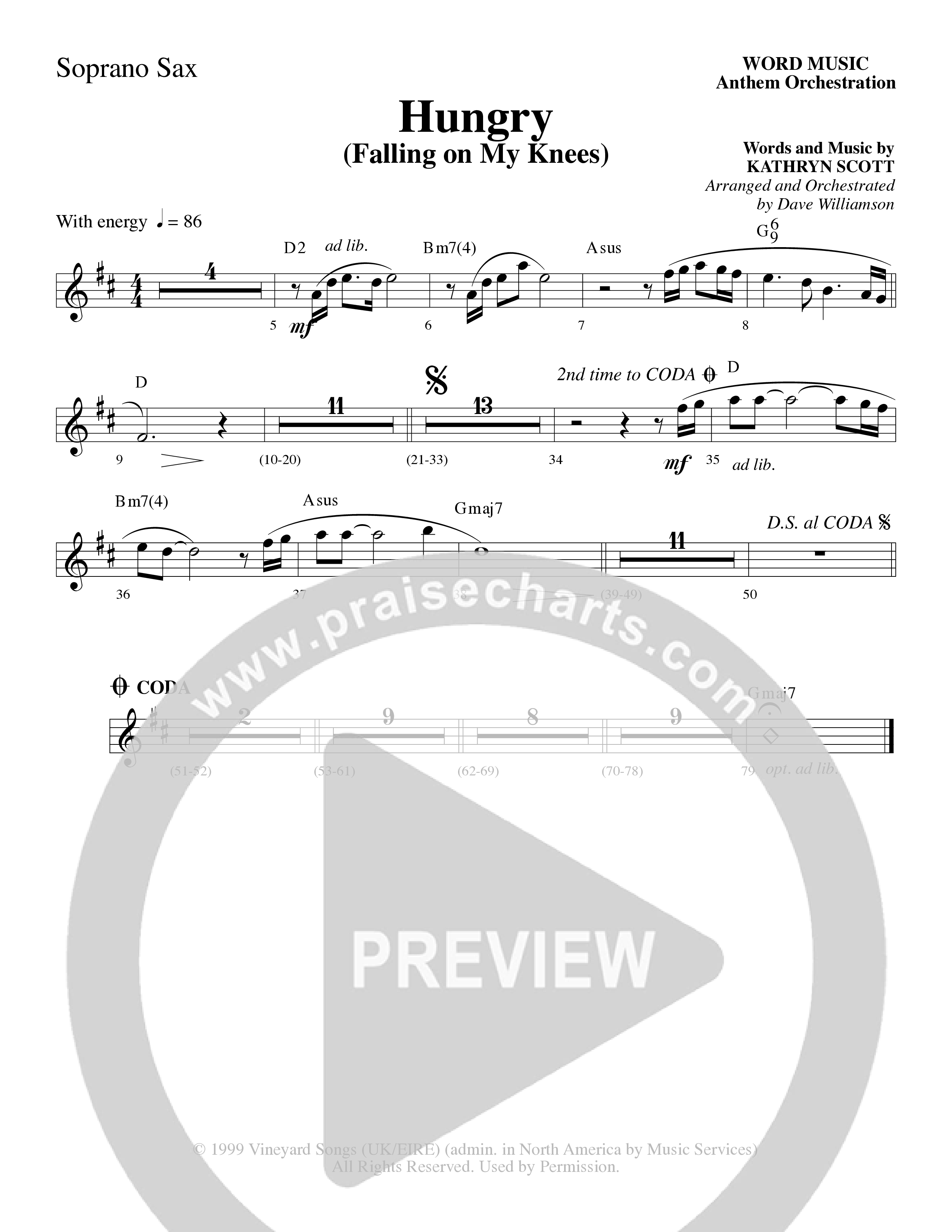 Hungry (Falling on My Knees) (Choral Anthem SATB) Soprano Sax (Word Music Choral / Arr. Dave Williamson)
