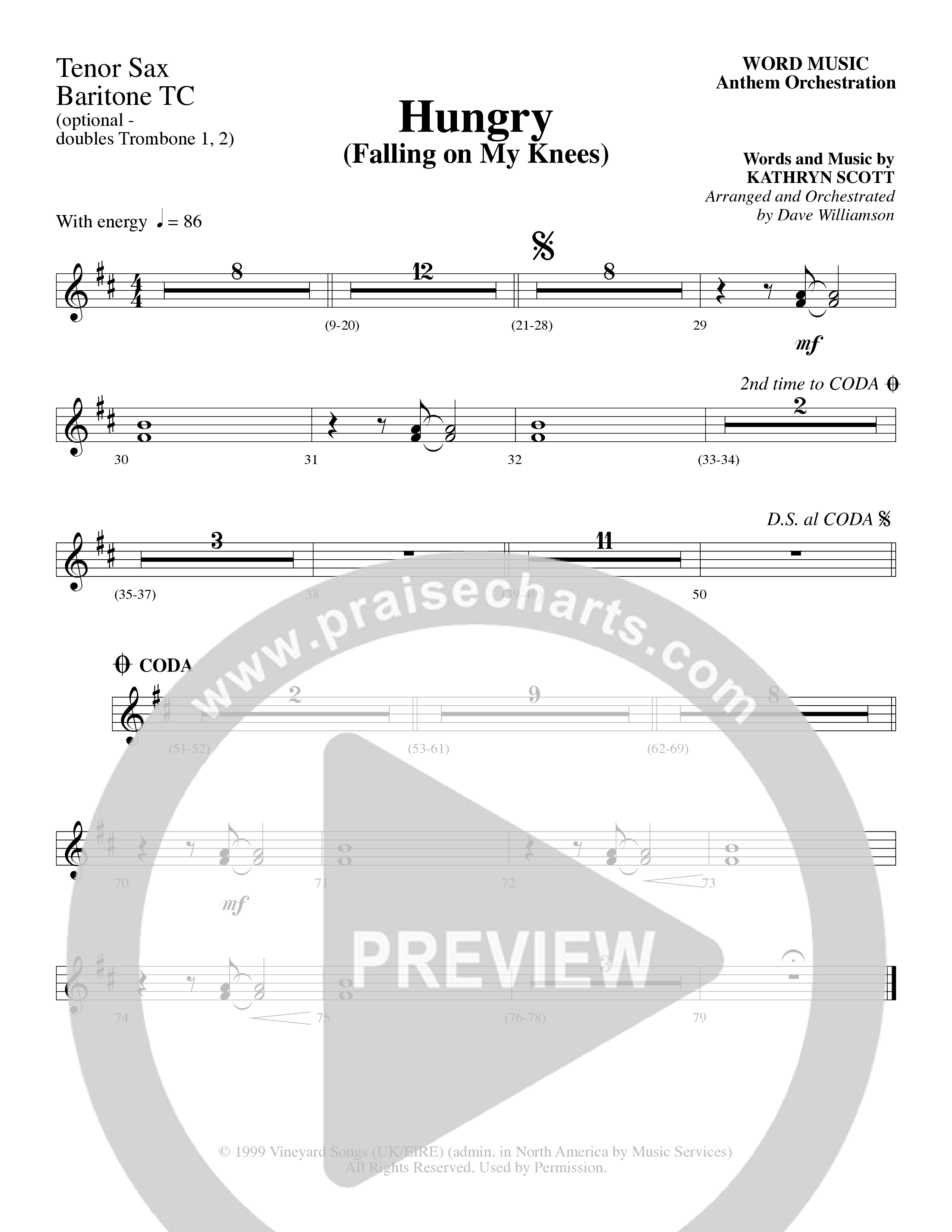 Hungry (Falling on My Knees) (Choral Anthem SATB) Tenor Sax/Baritone T.C. (Word Music Choral / Arr. Dave Williamson)