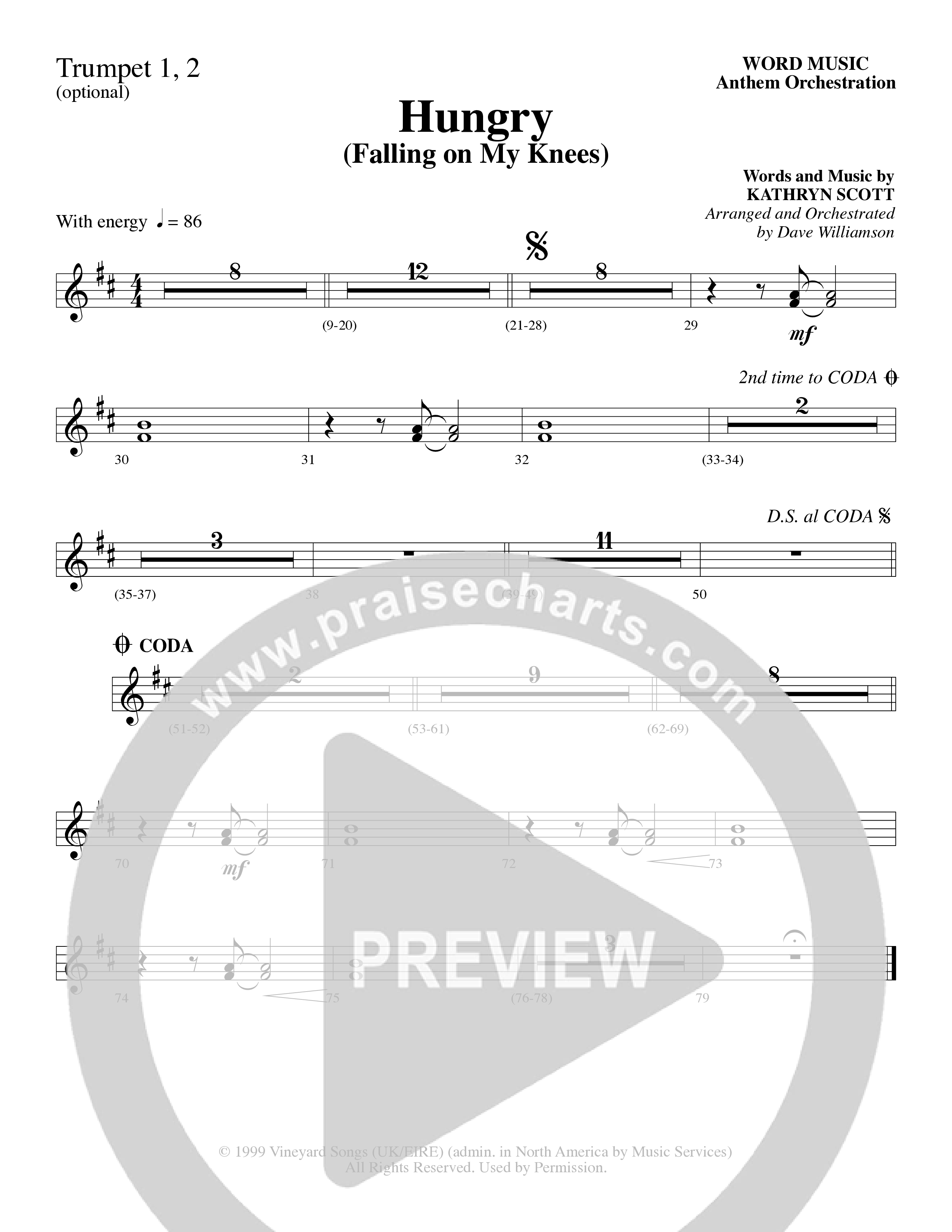 Hungry (Falling on My Knees) (Choral Anthem SATB) Trumpet 1,2 (Word Music Choral / Arr. Dave Williamson)