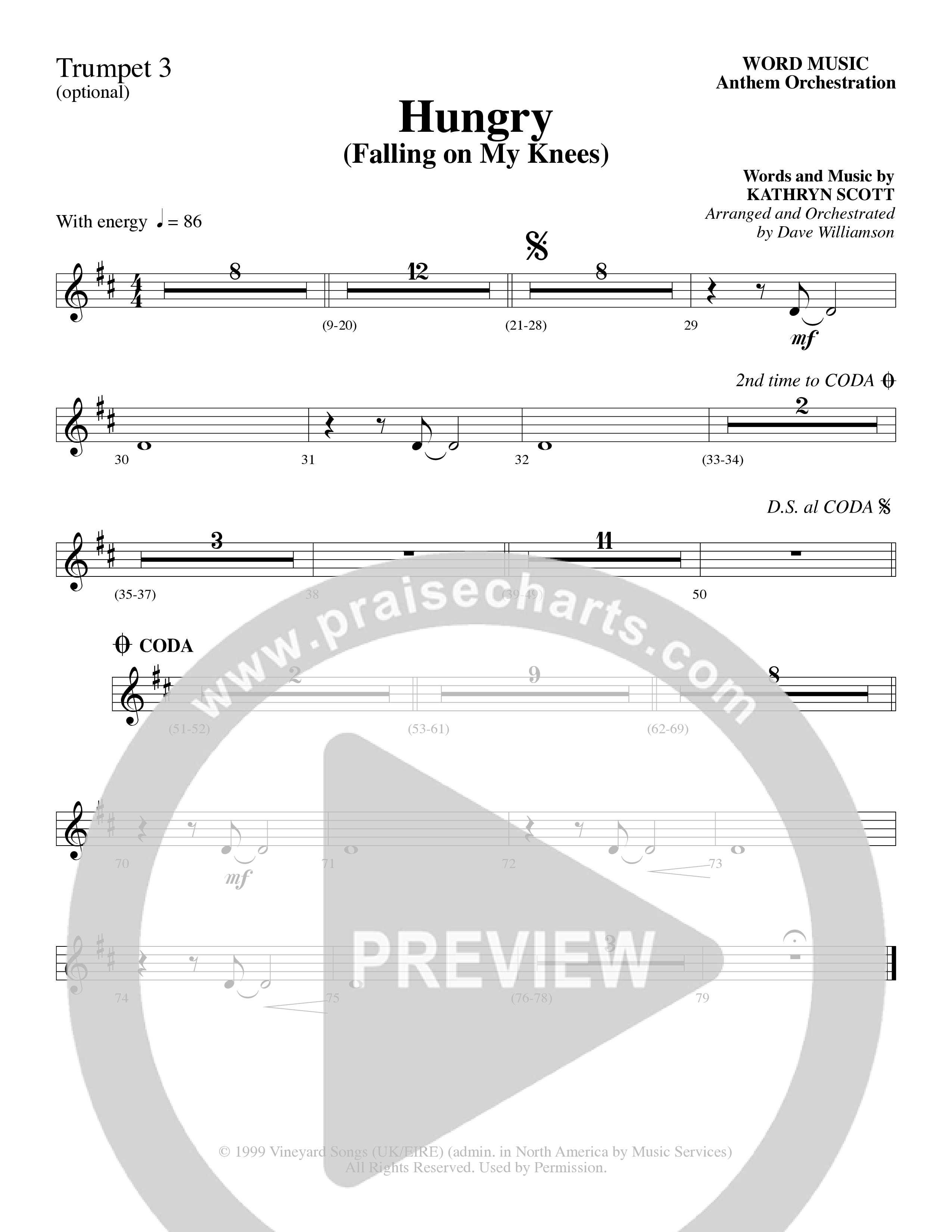 Hungry (Falling on My Knees) (Choral Anthem SATB) Trumpet 3 (Word Music Choral / Arr. Dave Williamson)