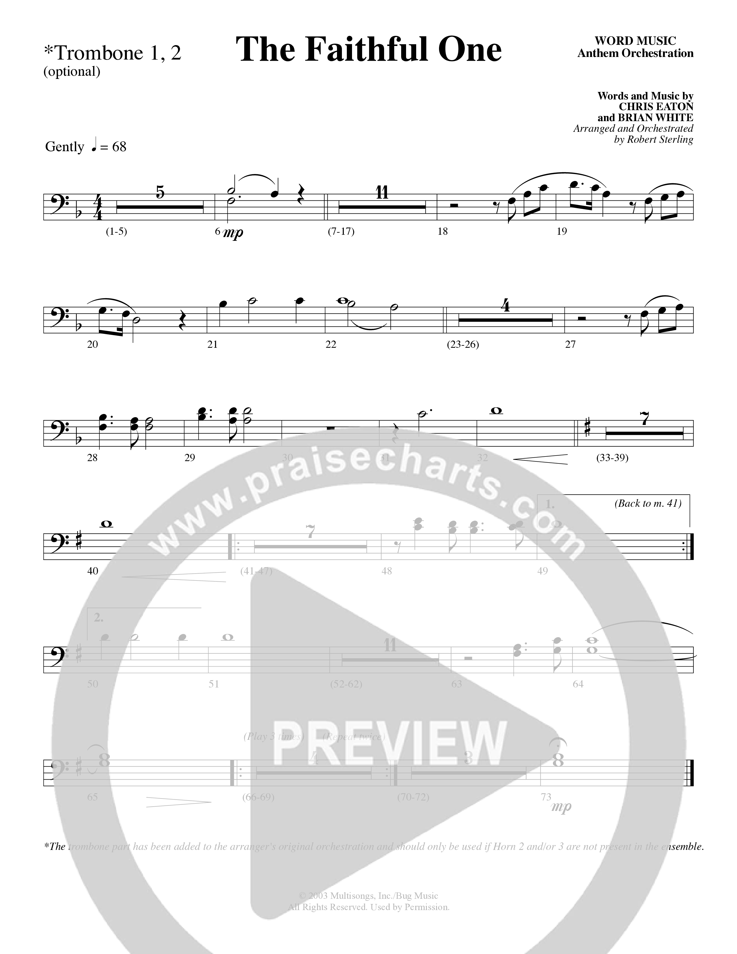 The Faithful One (Choral Anthem SATB) Trombone 1/2 (Word Music Choral / Robert Sterling)