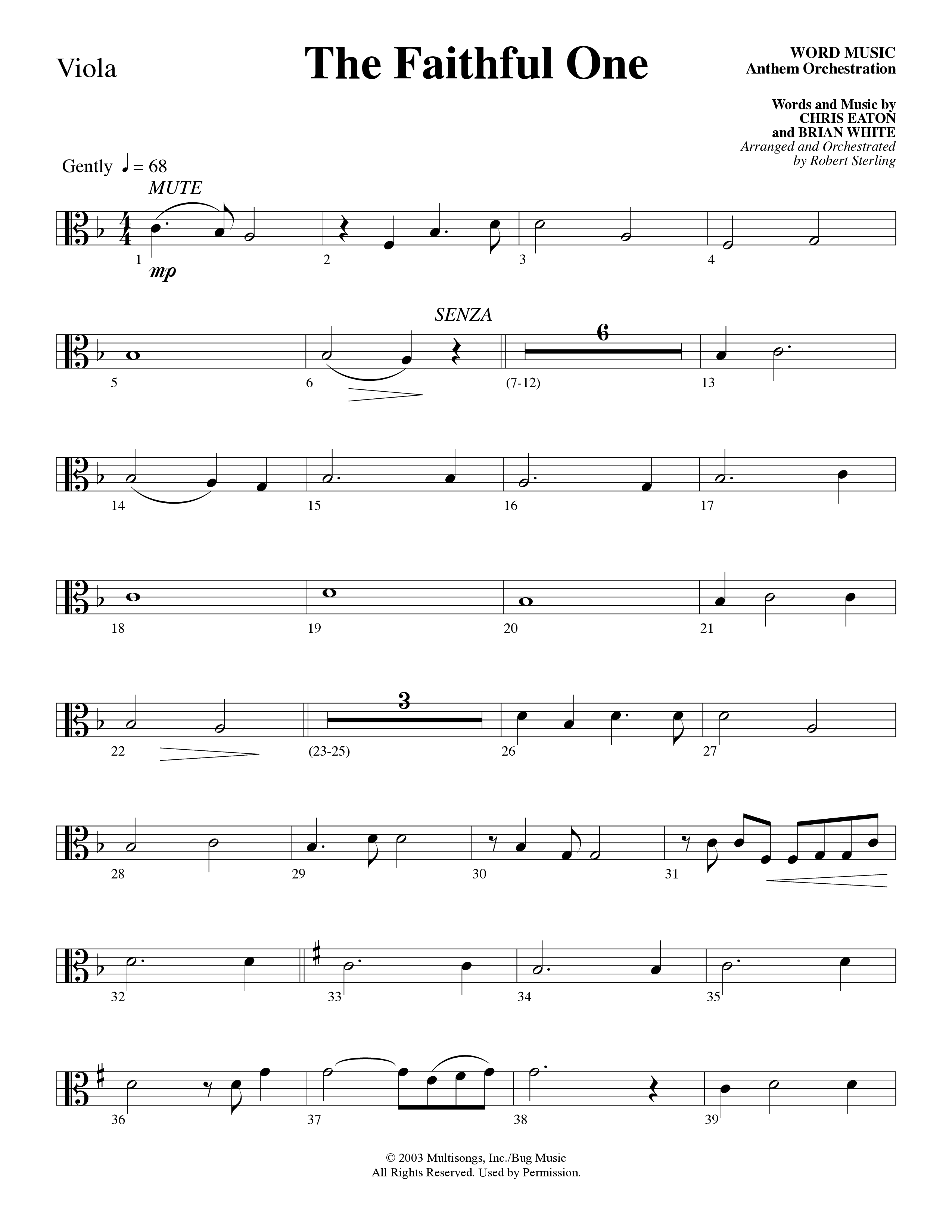 The Faithful One (Choral Anthem SATB) Viola (Word Music Choral / Robert Sterling)