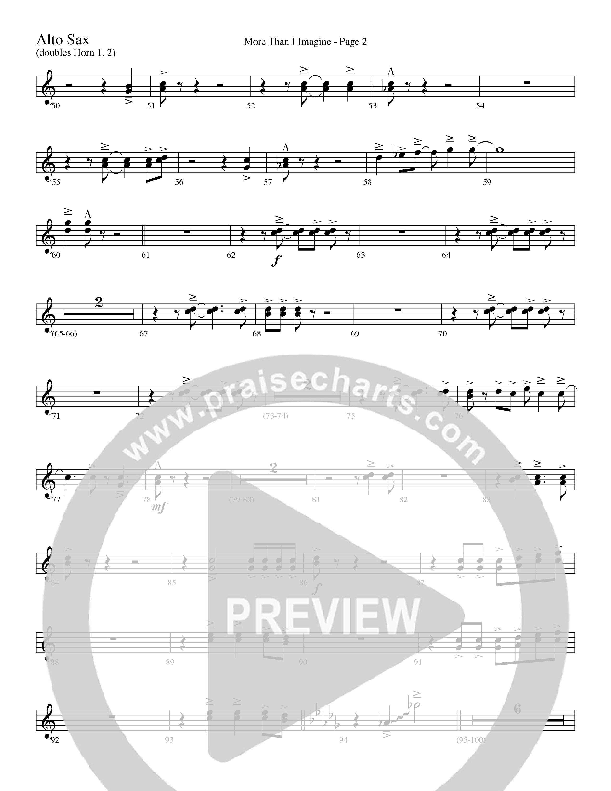 More Than I Imagine (Choral Anthem SATB) Alto Sax (Word Music Choral / Arr. David Clydesdale)