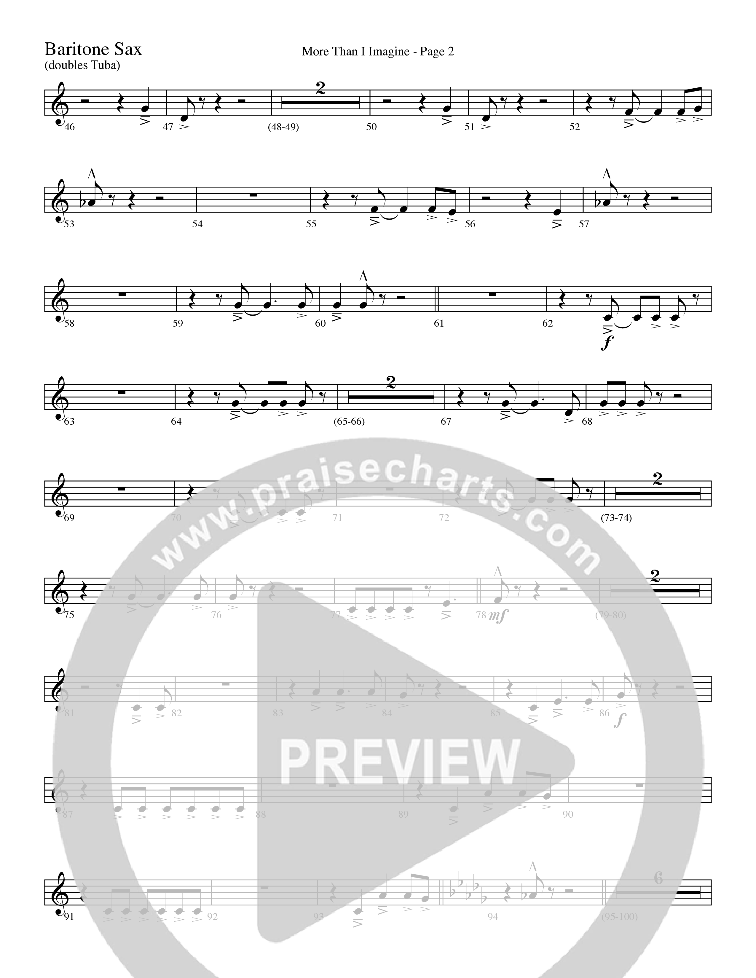 More Than I Imagine (Choral Anthem SATB) Bari Sax (Word Music Choral / Arr. David Clydesdale)