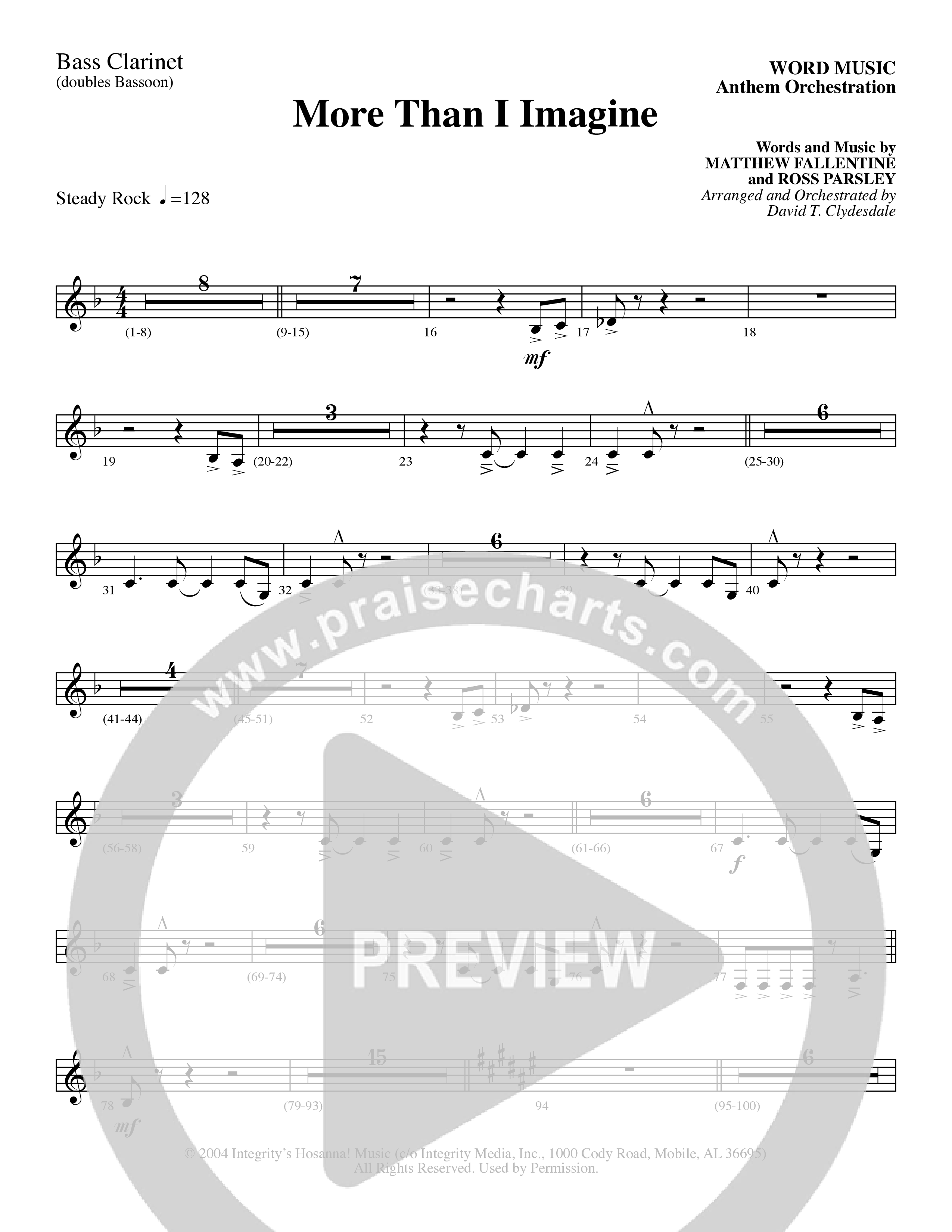 More Than I Imagine (Choral Anthem SATB) Bass Clarinet (Word Music Choral / Arr. David Clydesdale)