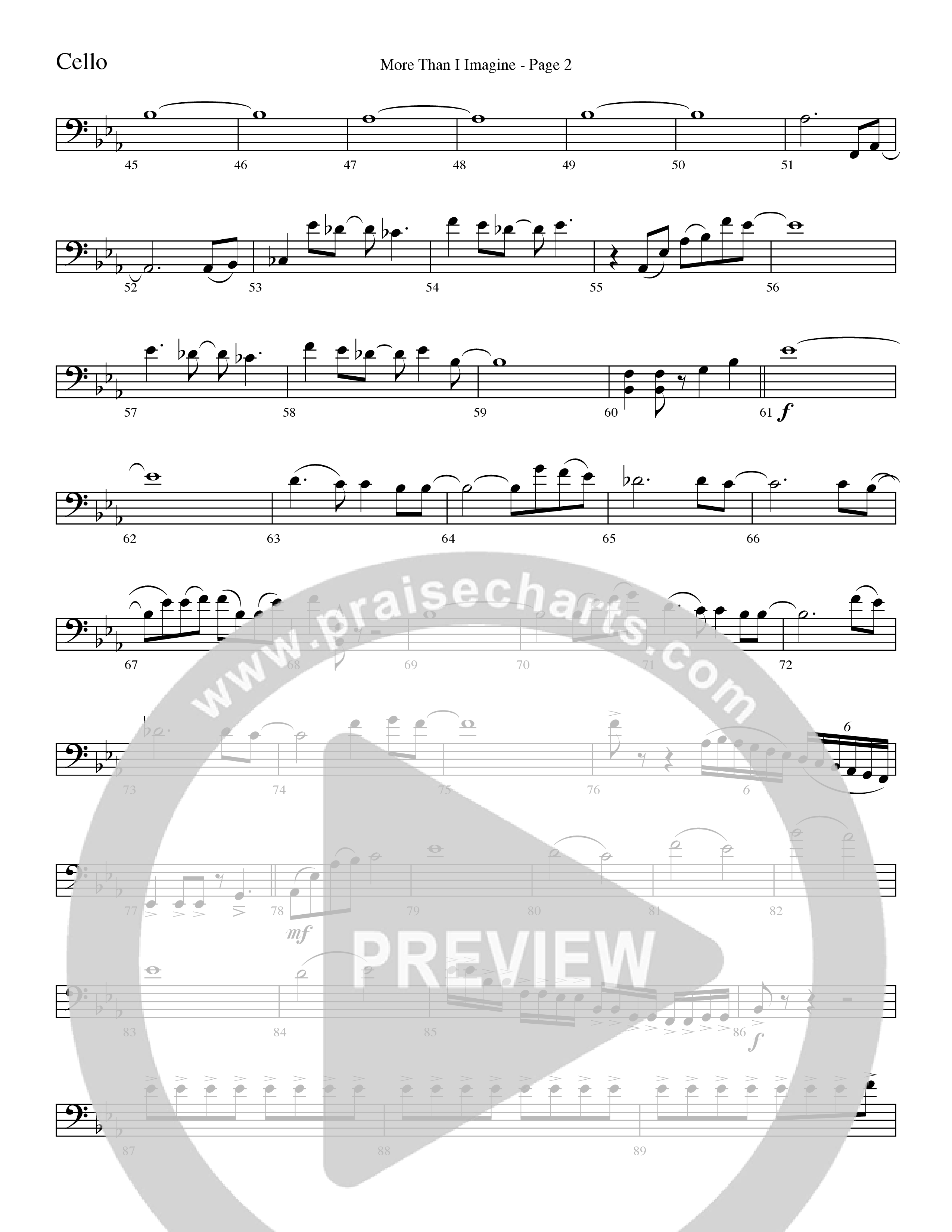 More Than I Imagine (Choral Anthem SATB) Cello (Word Music Choral / Arr. David Clydesdale)
