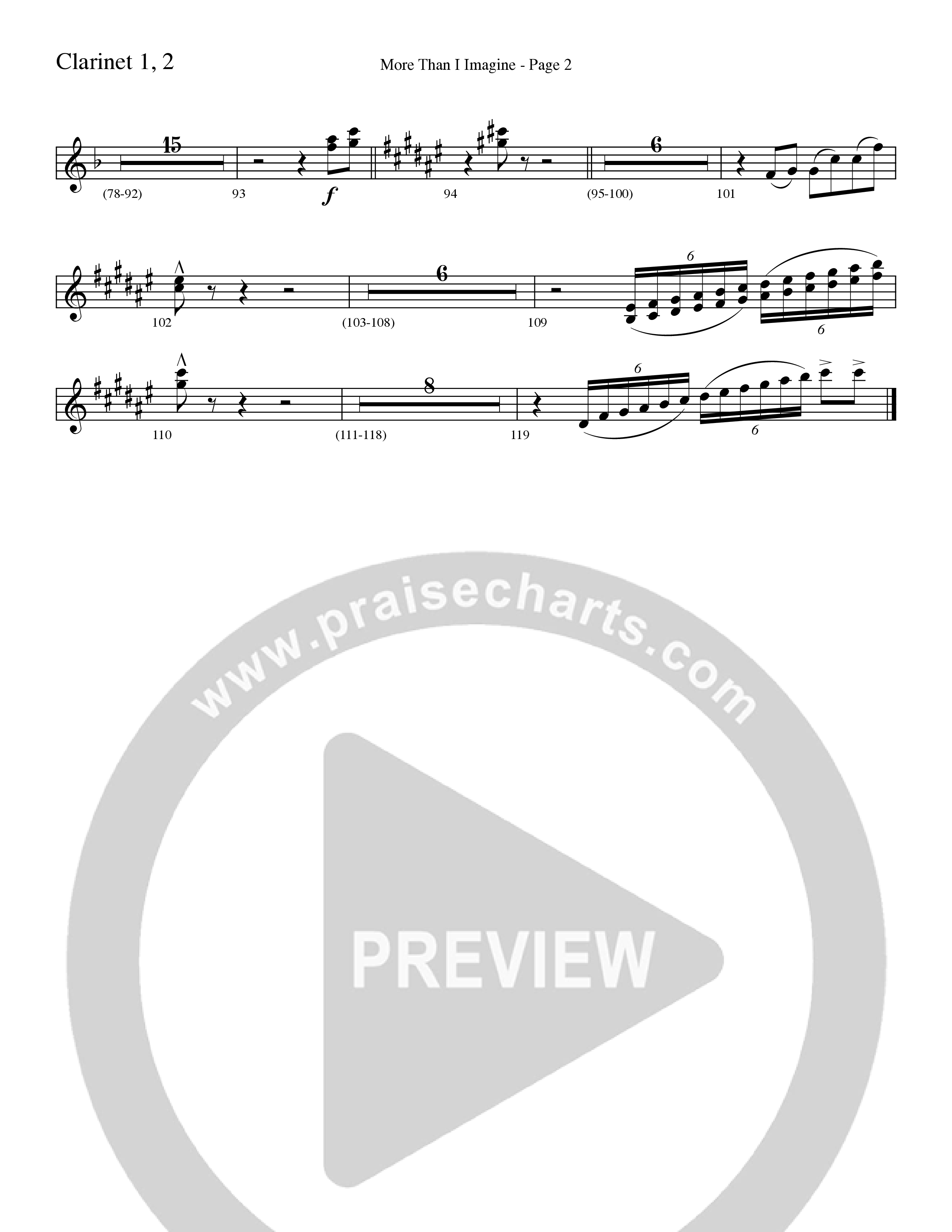 More Than I Imagine (Choral Anthem SATB) Clarinet 1/2 (Word Music Choral / Arr. David Clydesdale)