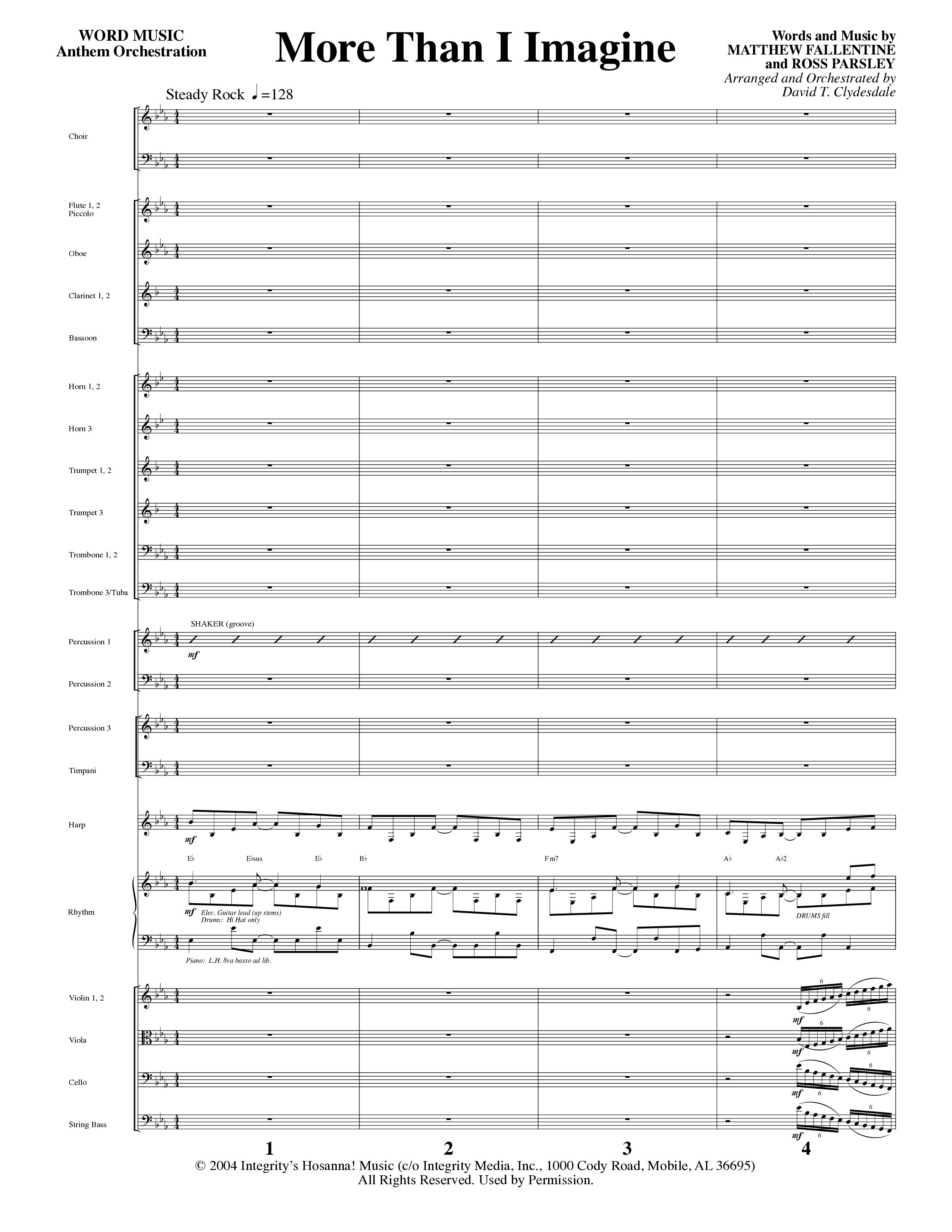 More Than I Imagine (Choral Anthem SATB) Orchestration (Word Music Choral / Arr. David Clydesdale)