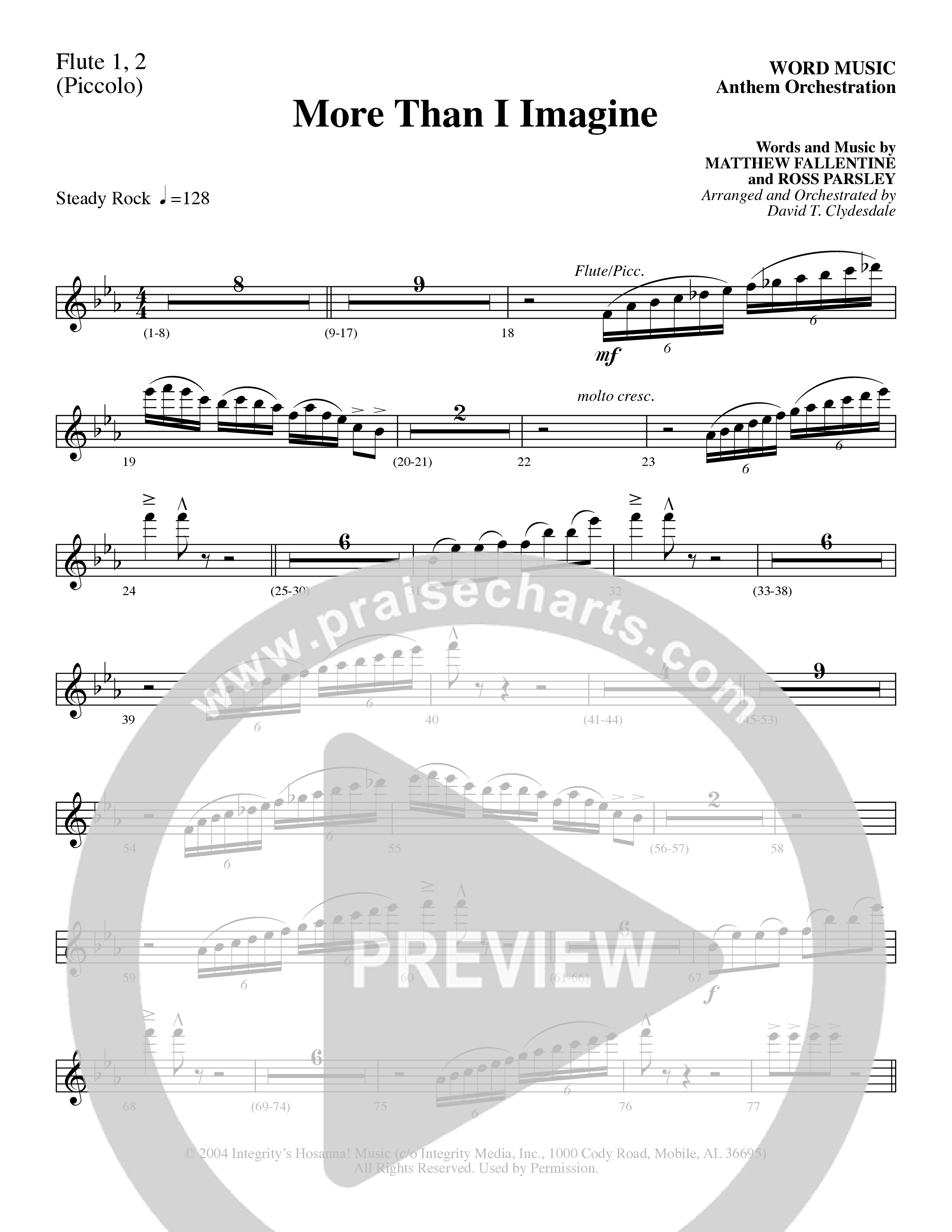 More Than I Imagine (Choral Anthem SATB) Flute 1/2 (Word Music Choral / Arr. David Clydesdale)