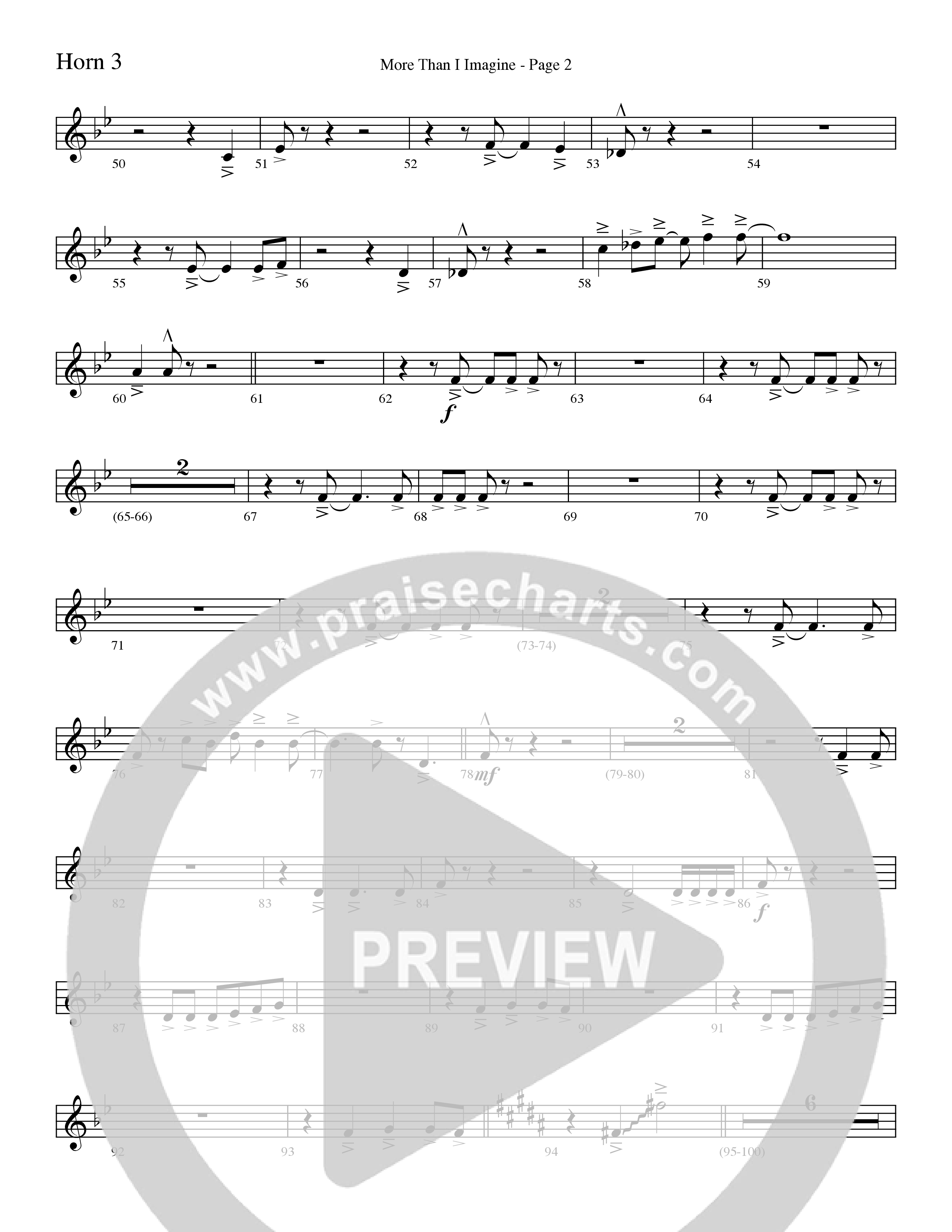 More Than I Imagine (Choral Anthem SATB) French Horn 3 (Word Music Choral / Arr. David Clydesdale)