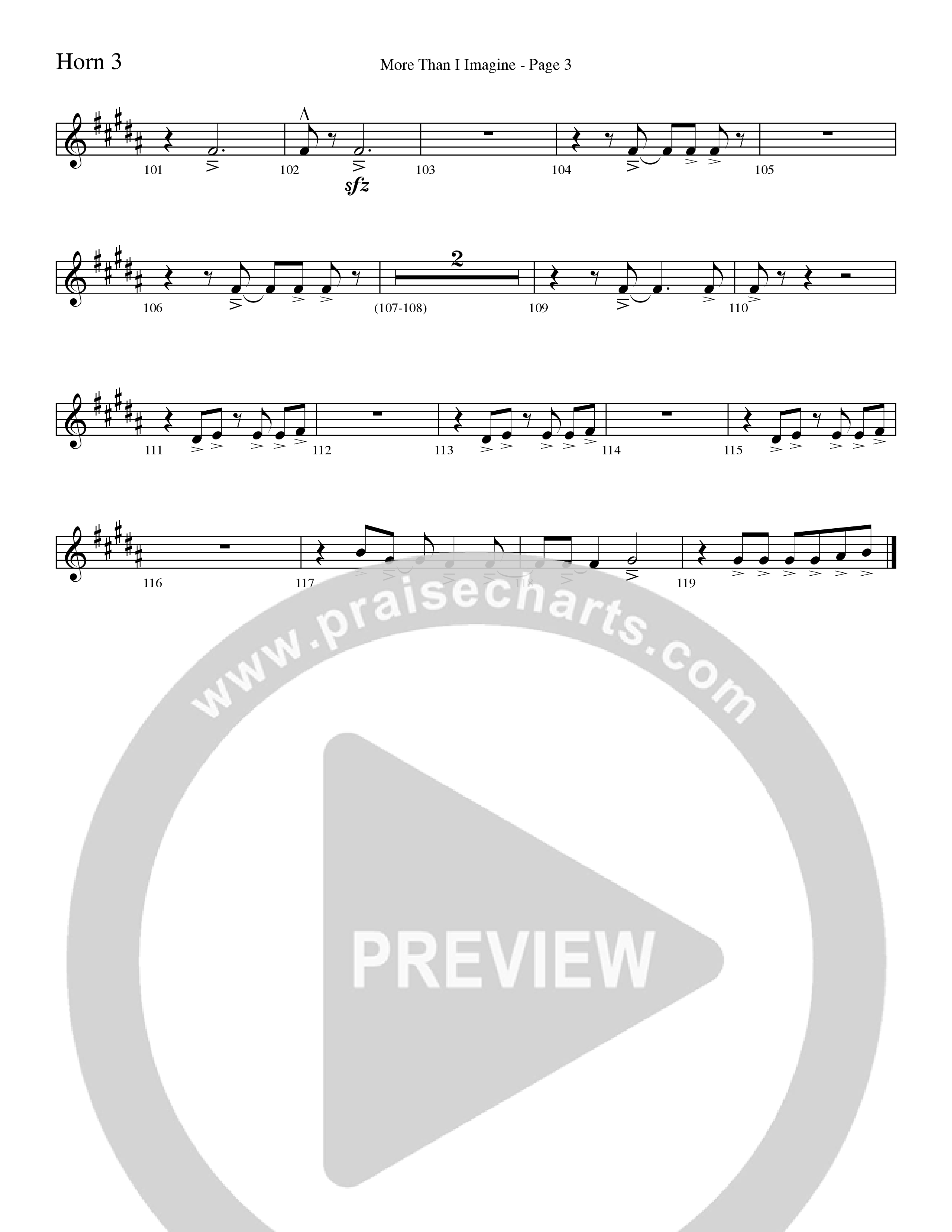 More Than I Imagine (Choral Anthem SATB) French Horn 3 (Word Music Choral / Arr. David Clydesdale)