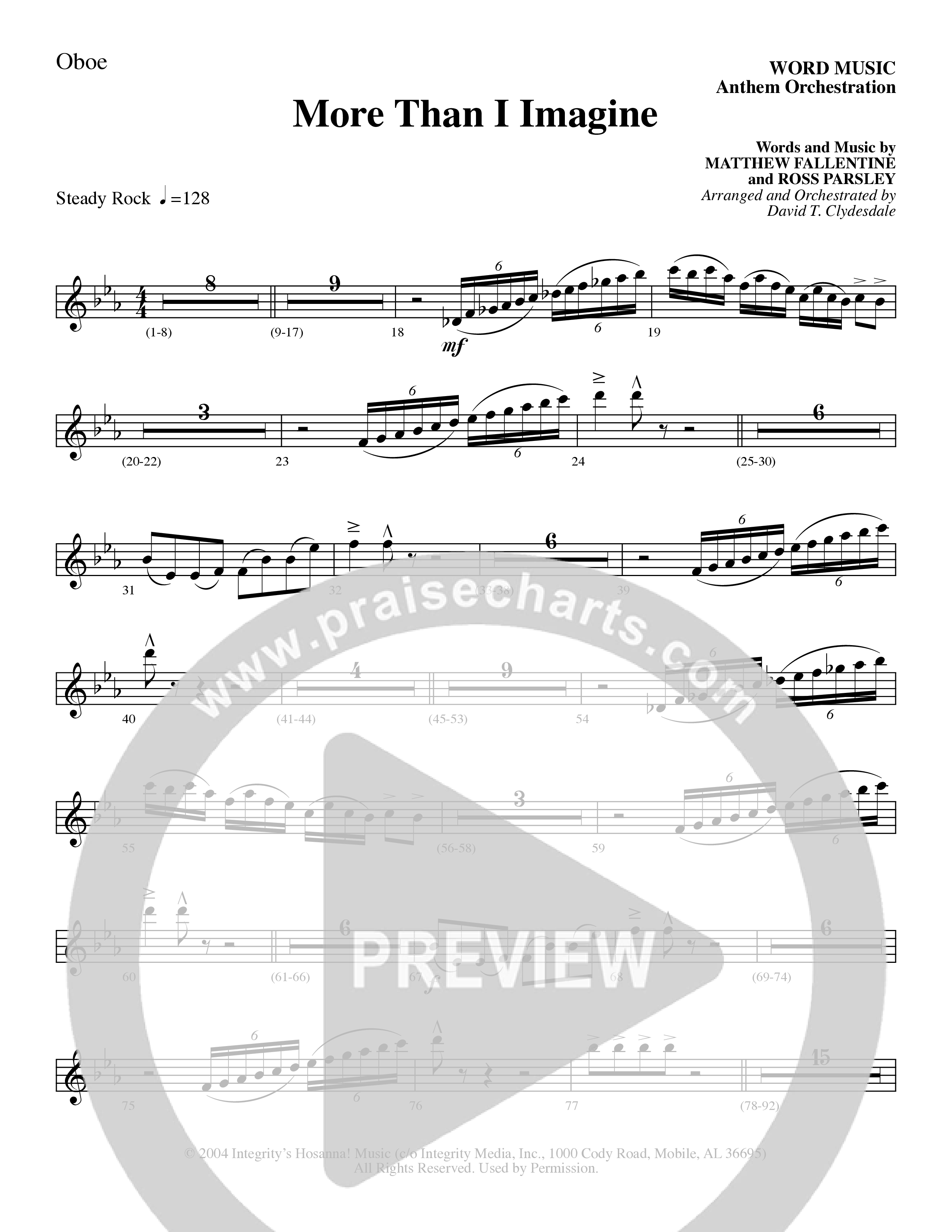 More Than I Imagine (Choral Anthem SATB) Oboe (Word Music Choral / Arr. David Clydesdale)