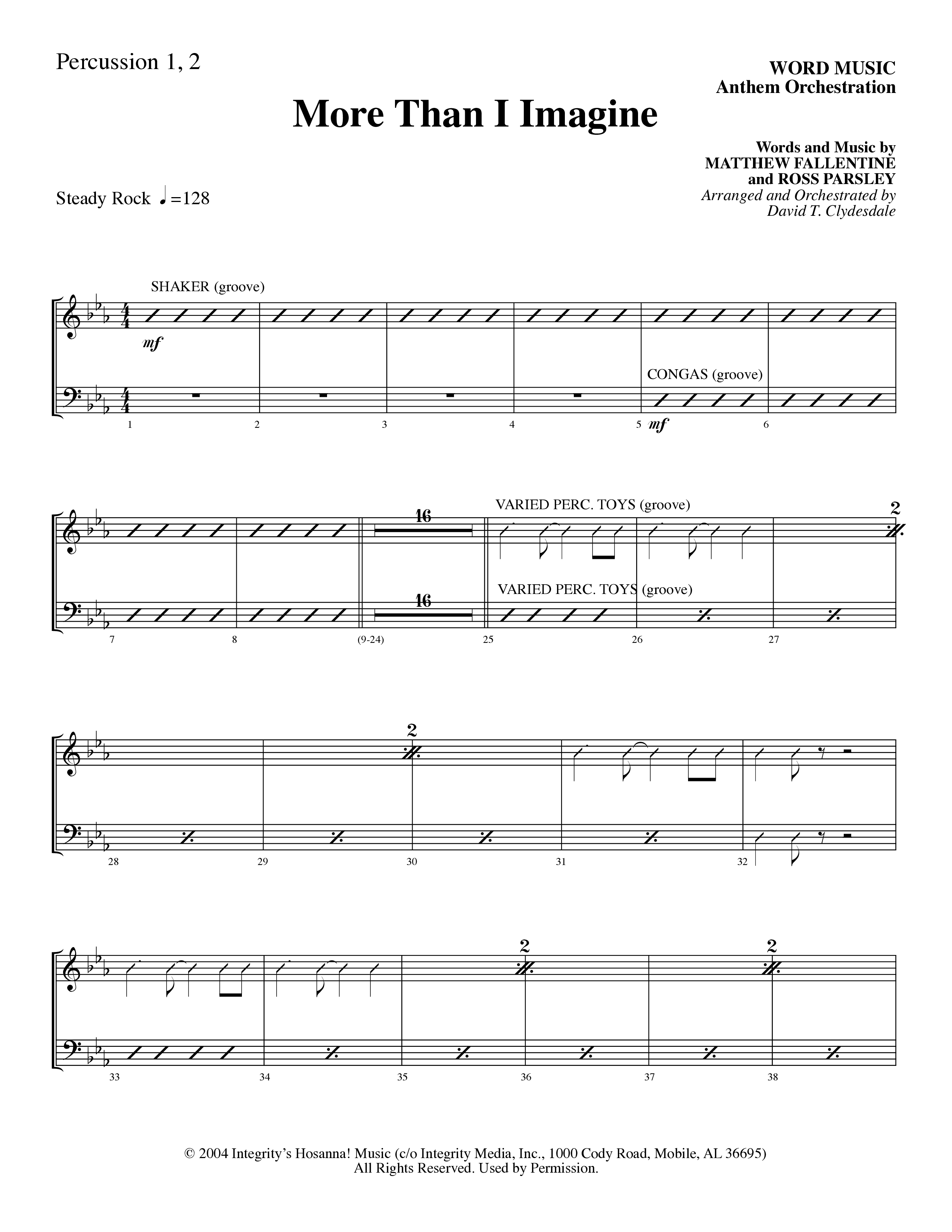 More Than I Imagine (Choral Anthem SATB) Percussion (Word Music Choral / Arr. David Clydesdale)