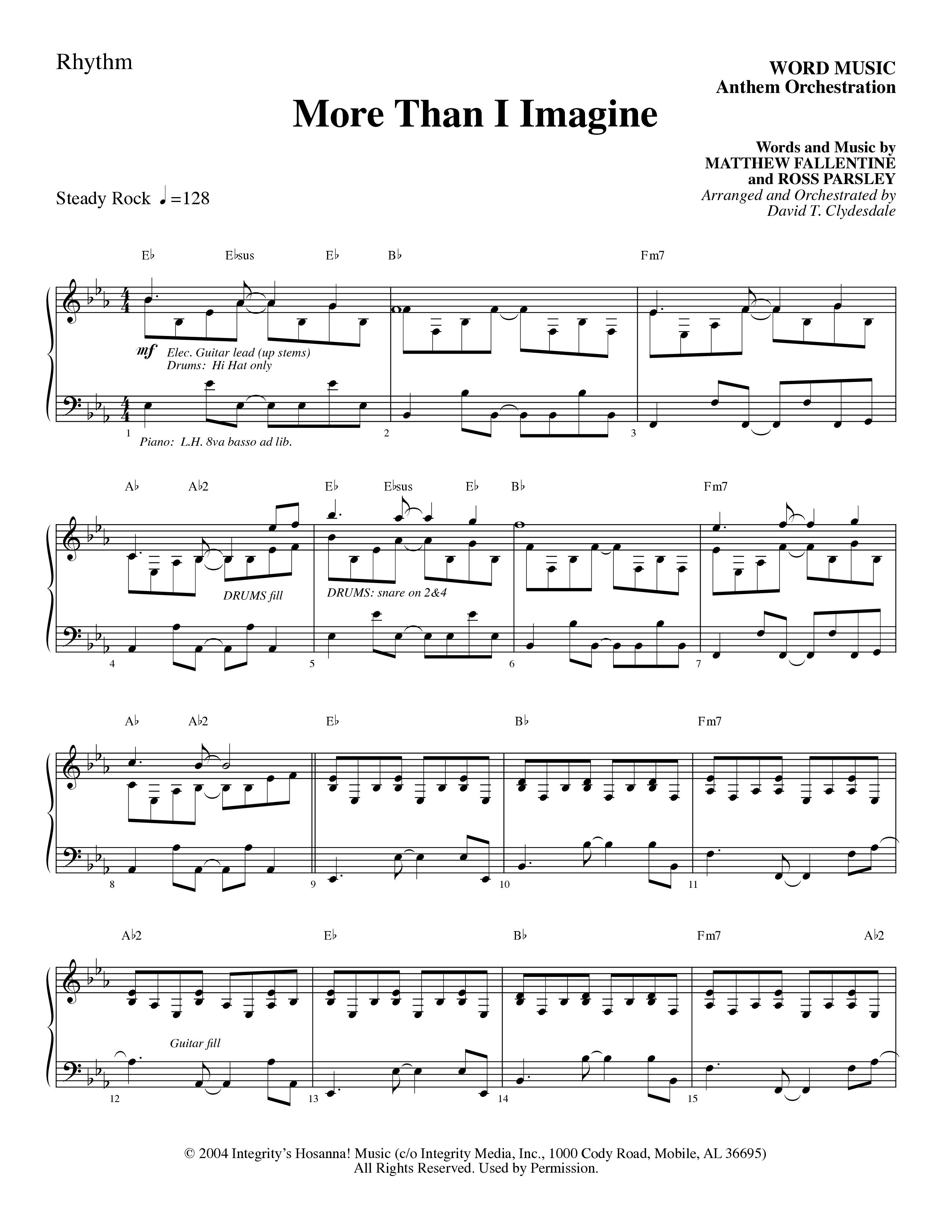 More Than I Imagine (Choral Anthem SATB) Rhythm Chart (Word Music Choral / Arr. David Clydesdale)