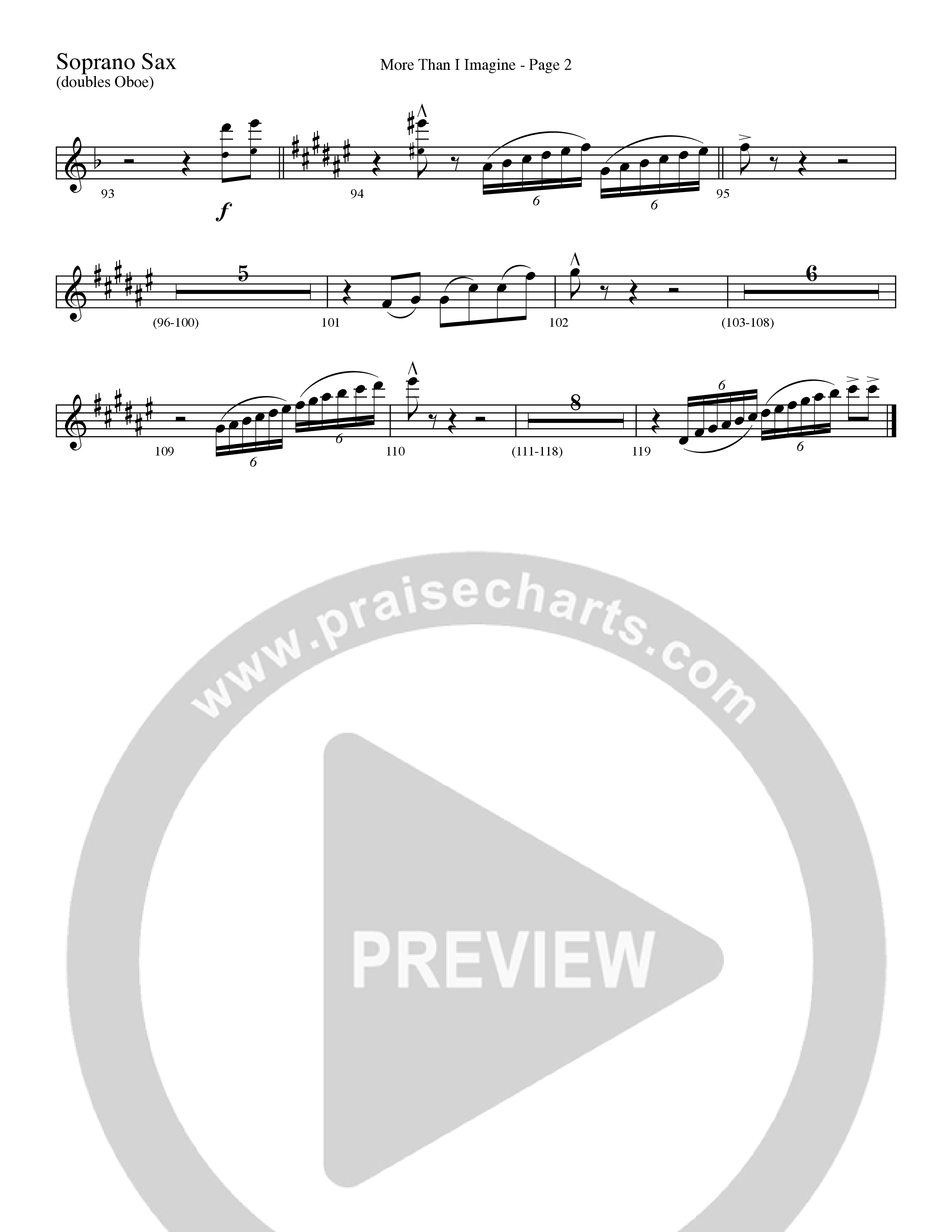 More Than I Imagine (Choral Anthem SATB) Soprano Sax (Word Music Choral / Arr. David Clydesdale)
