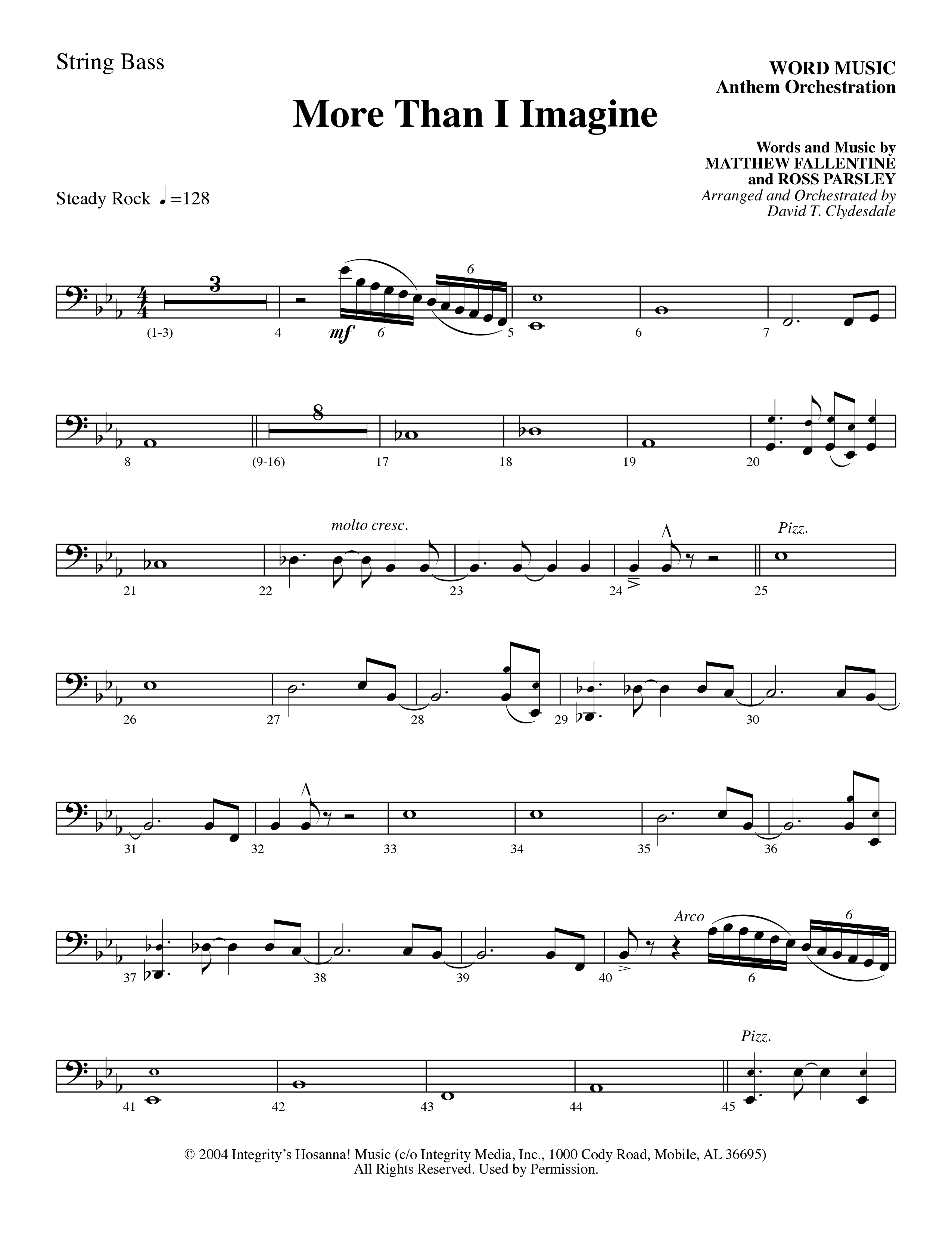 More Than I Imagine (Choral Anthem SATB) String Bass (Word Music Choral / Arr. David Clydesdale)