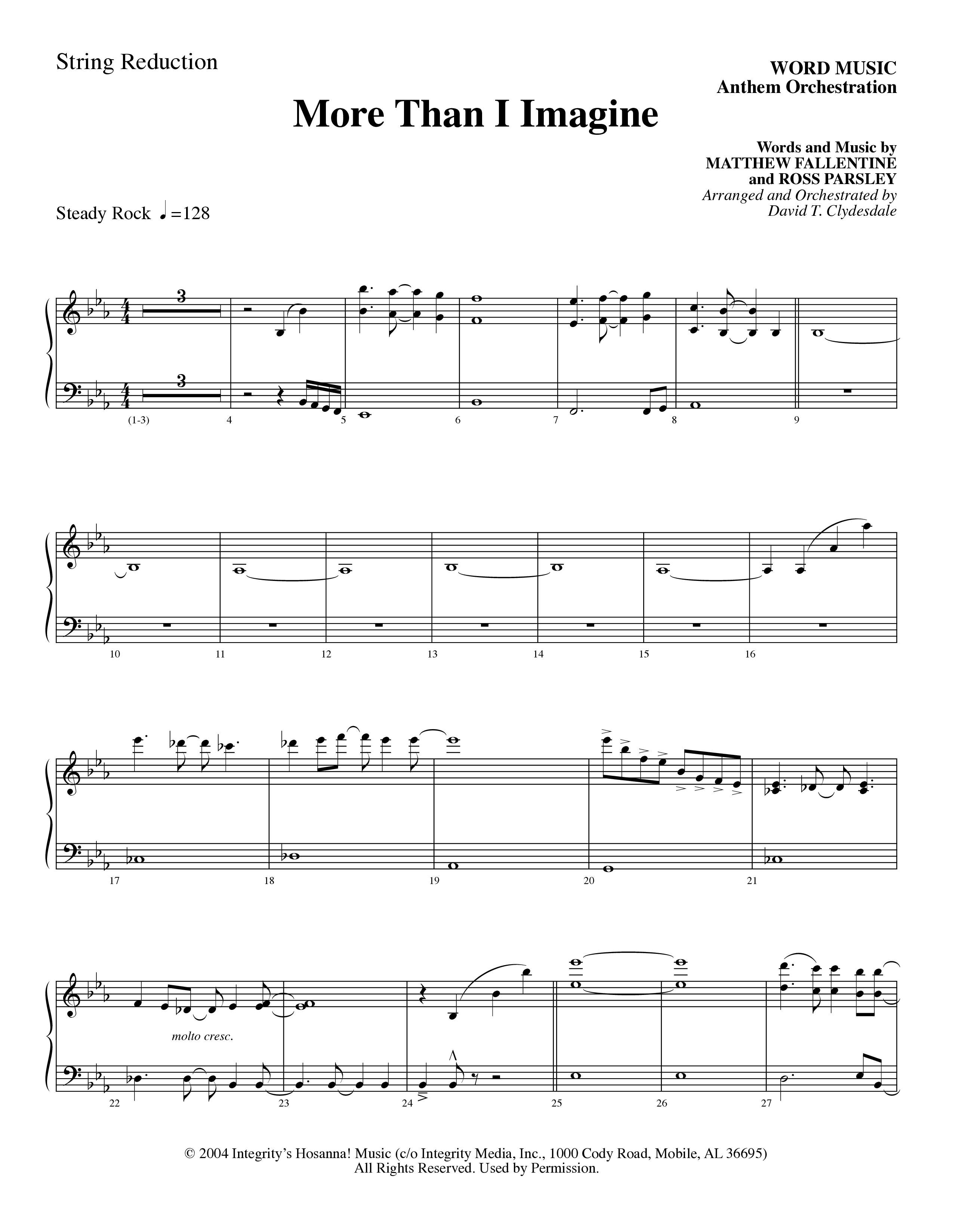 More Than I Imagine (Choral Anthem SATB) String Reduction (Word Music Choral / Arr. David Clydesdale)