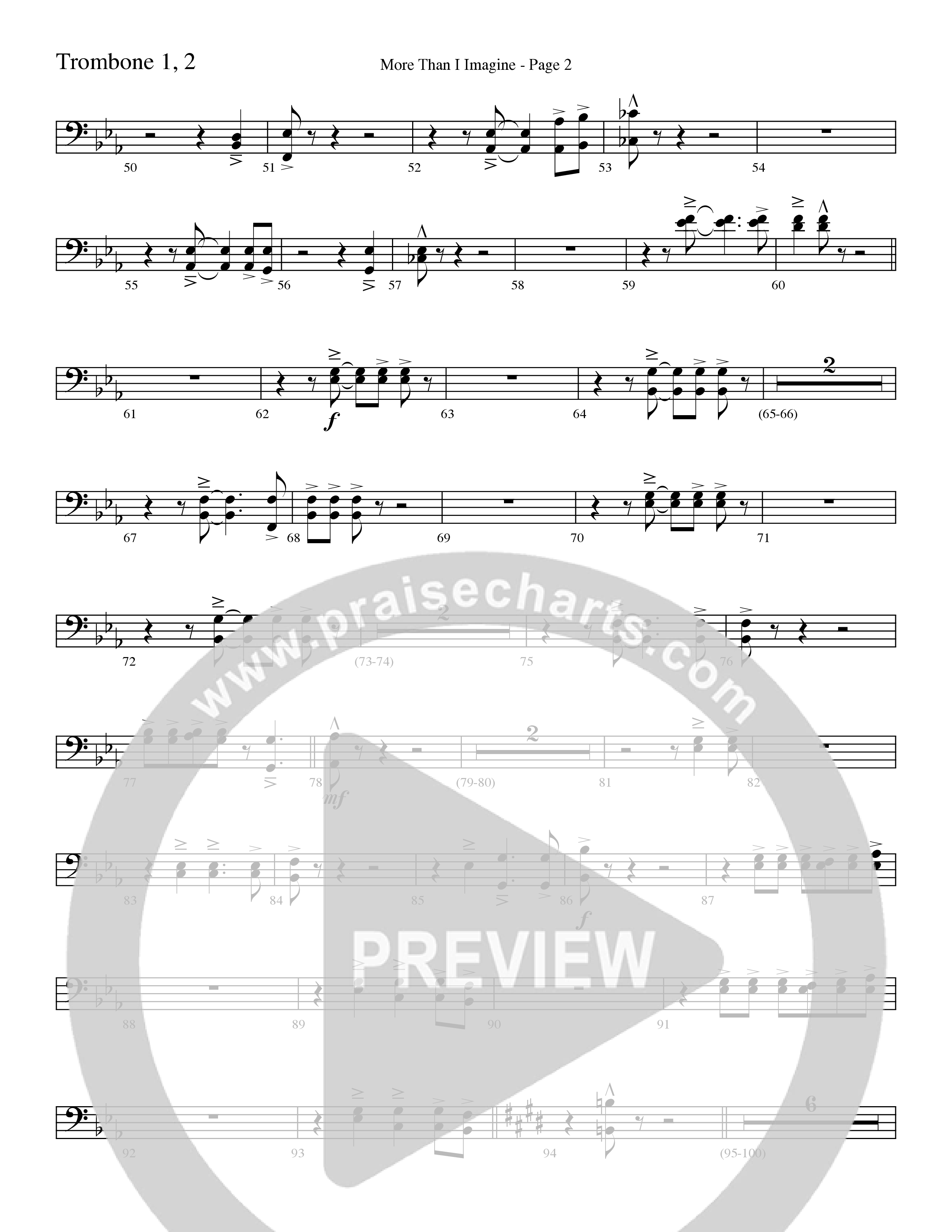 More Than I Imagine (Choral Anthem SATB) Trombone 1/2 (Word Music Choral / Arr. David Clydesdale)