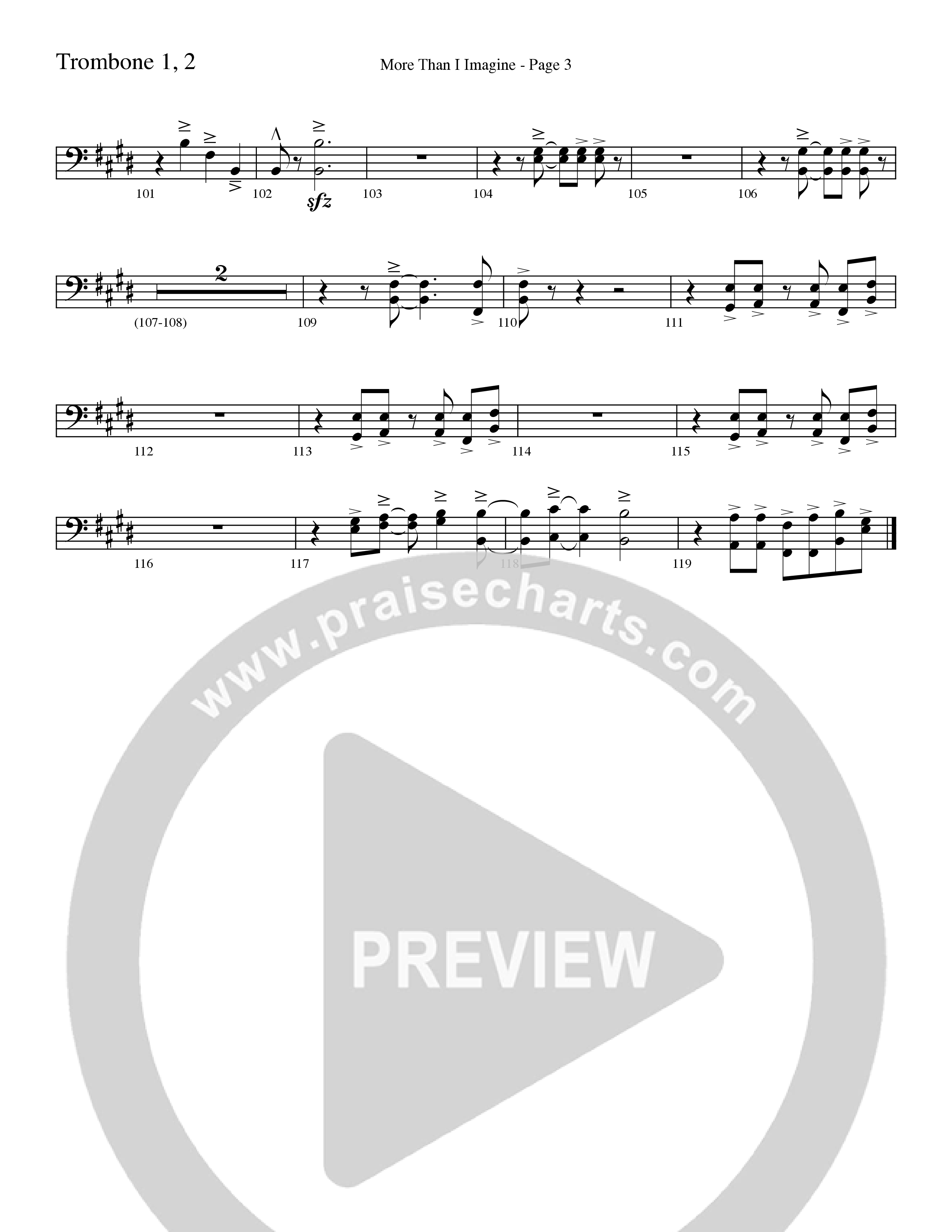 More Than I Imagine (Choral Anthem SATB) Trombone 1/2 (Word Music Choral / Arr. David Clydesdale)