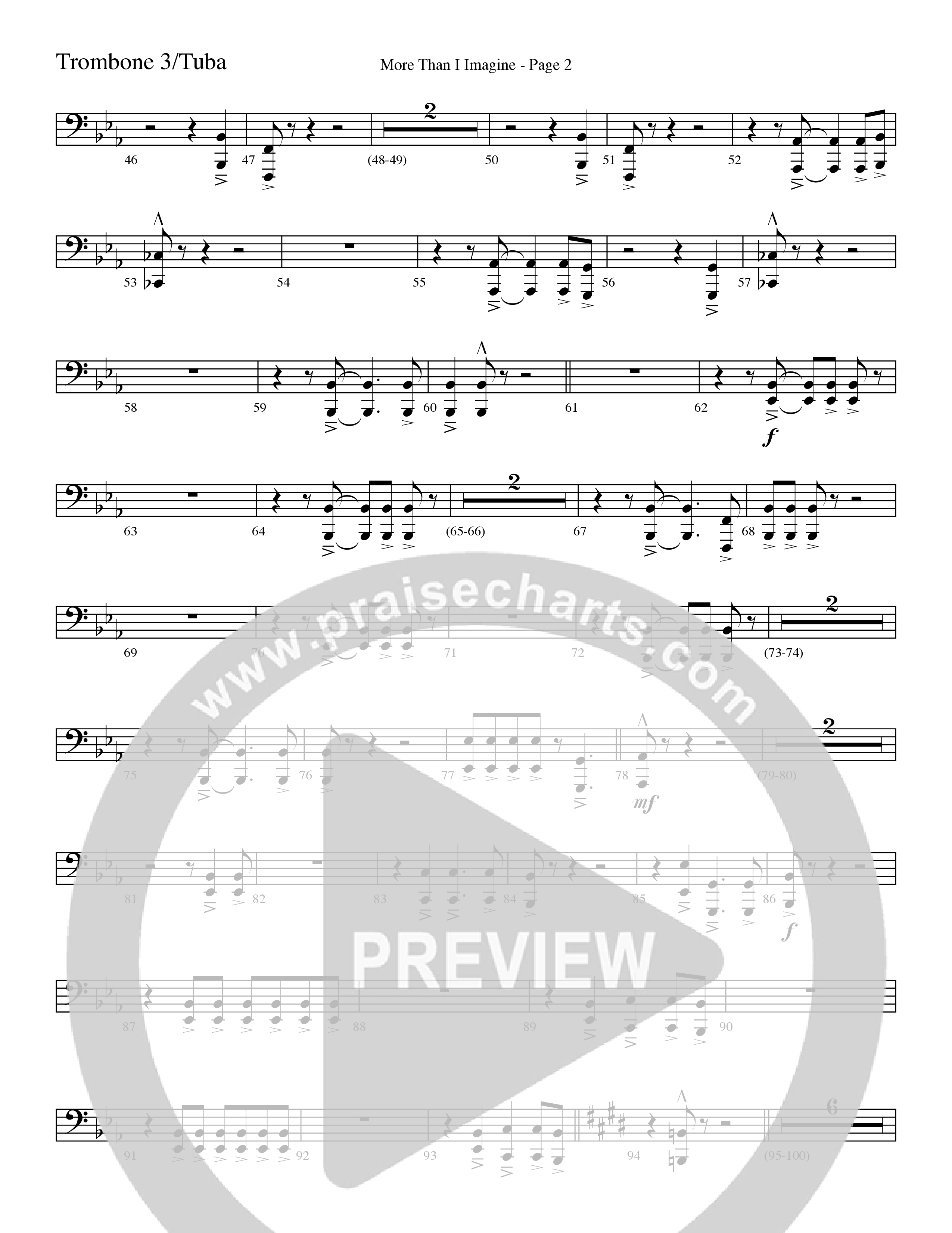 More Than I Imagine (Choral Anthem SATB) Trombone 3/Tuba (Word Music Choral / Arr. David Clydesdale)