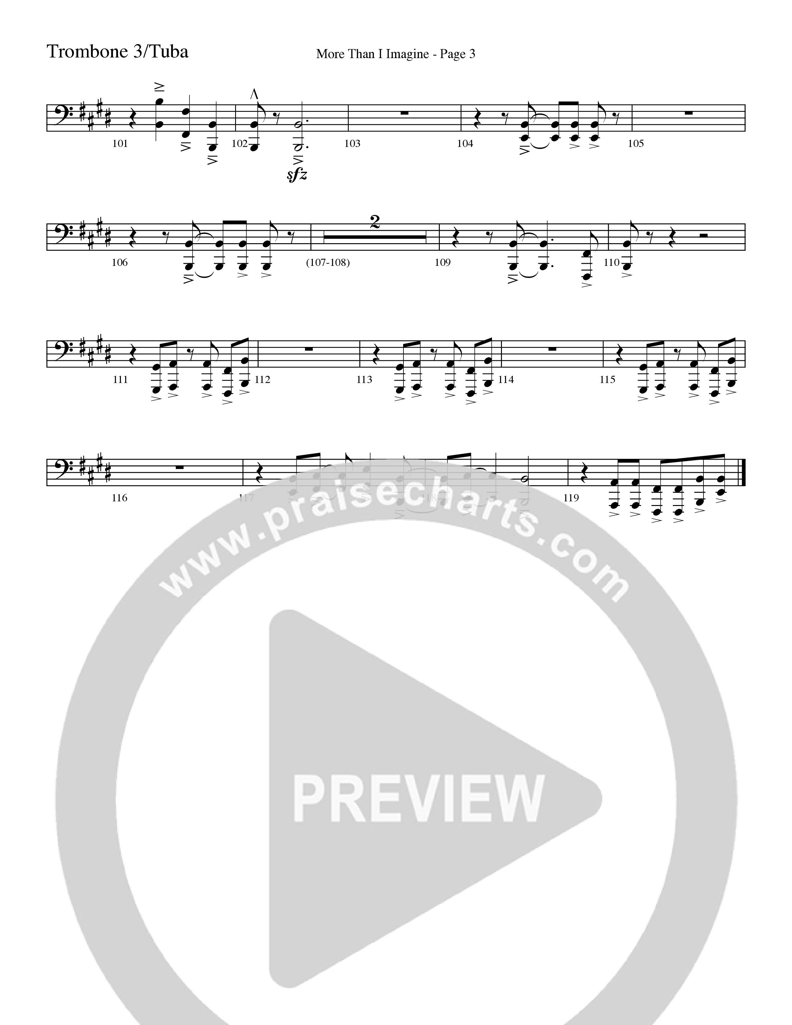 More Than I Imagine (Choral Anthem SATB) Trombone 3/Tuba (Word Music Choral / Arr. David Clydesdale)