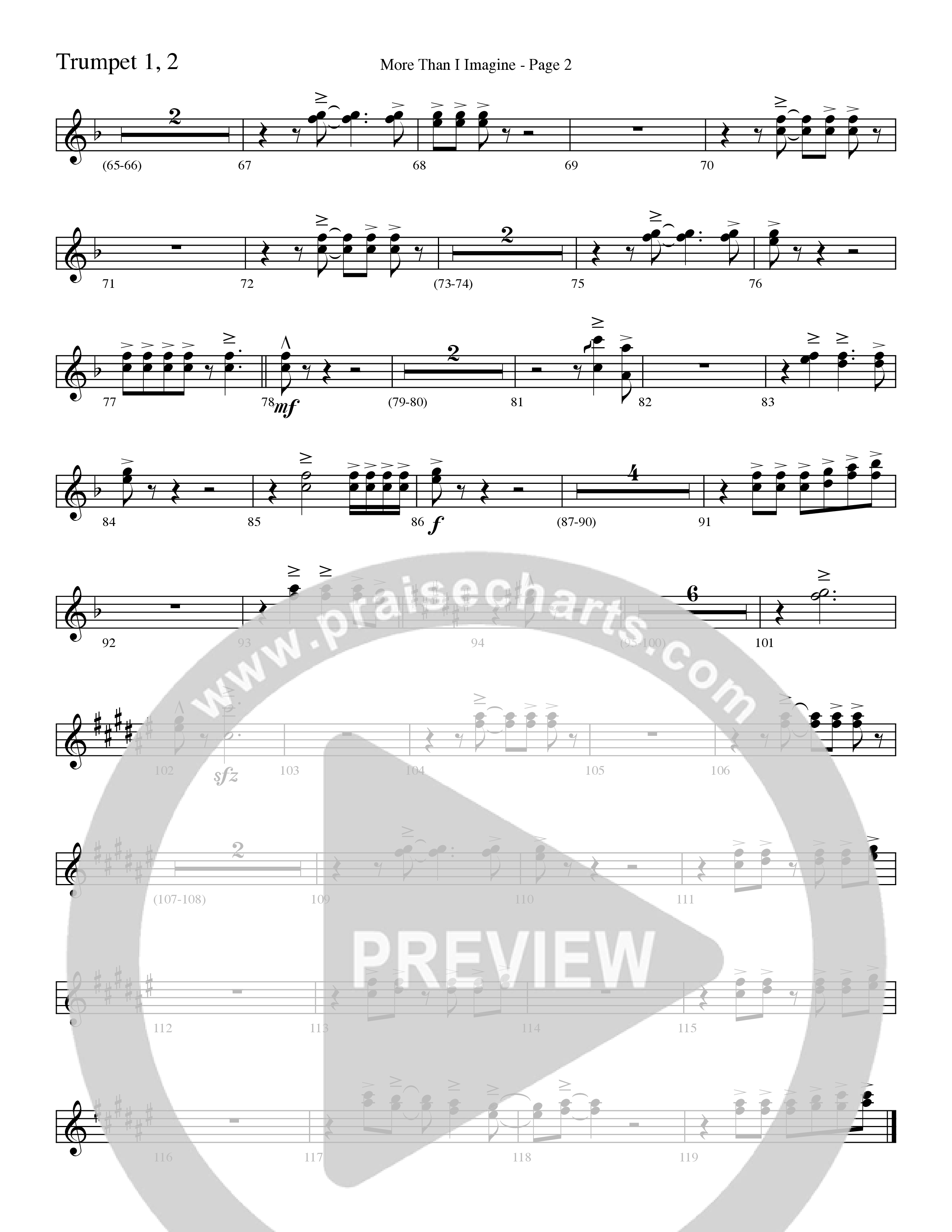 More Than I Imagine (Choral Anthem SATB) Trumpet 1,2 (Word Music Choral / Arr. David Clydesdale)