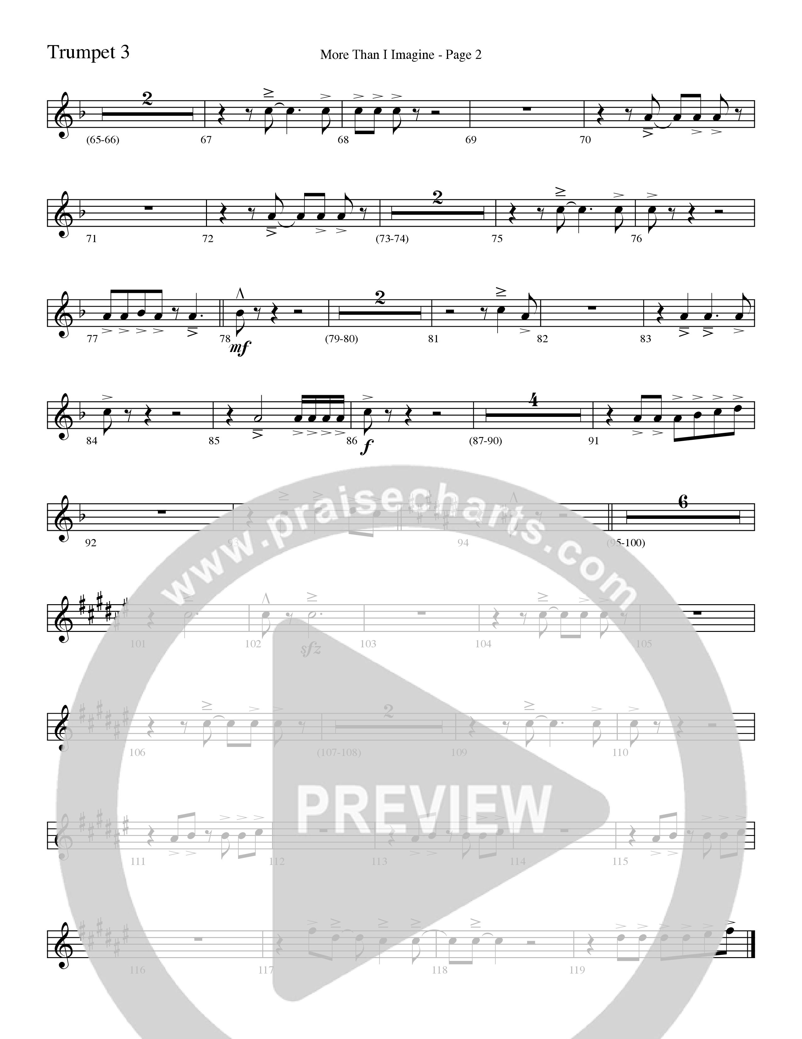 More Than I Imagine (Choral Anthem SATB) Trumpet 3 (Word Music Choral / Arr. David Clydesdale)