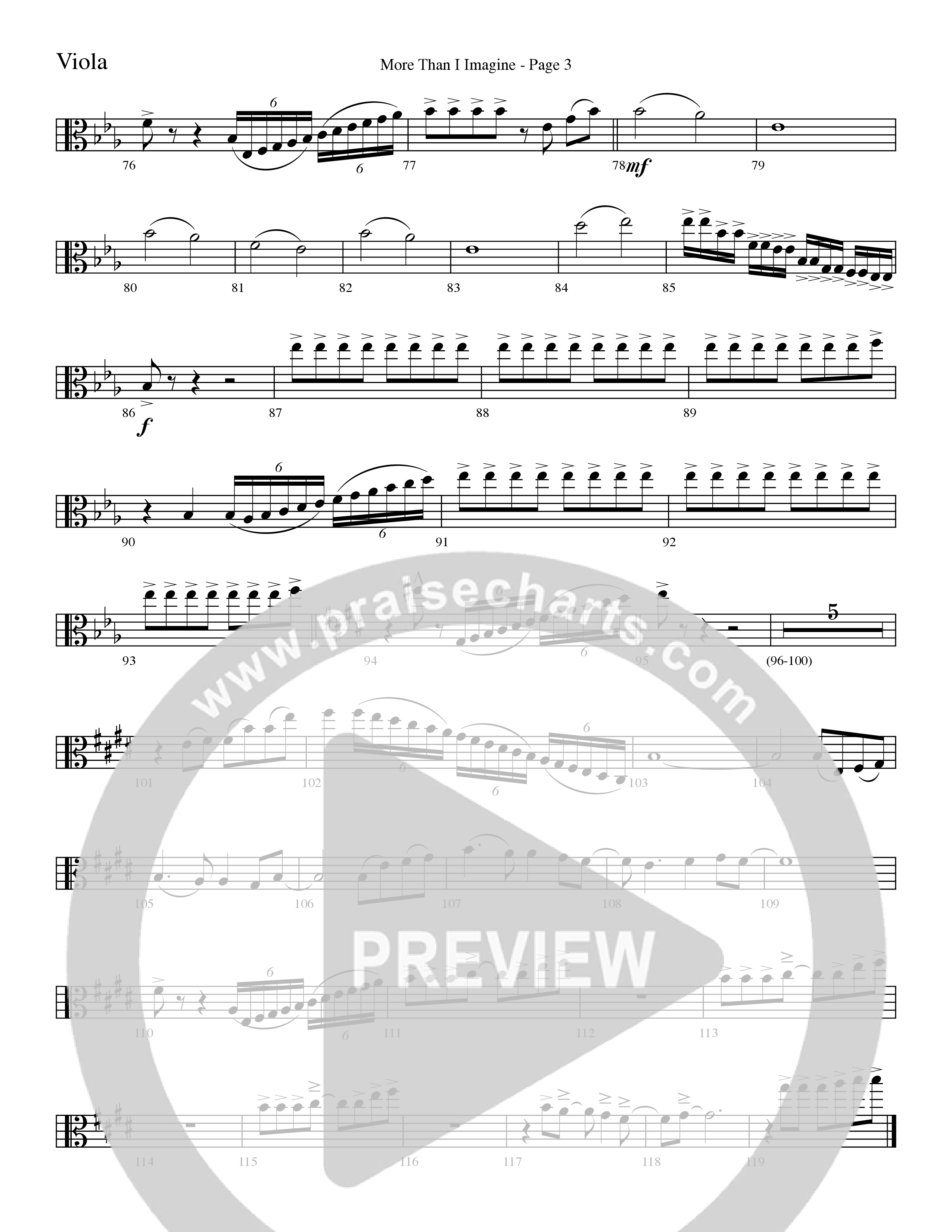 More Than I Imagine (Choral Anthem SATB) Viola (Word Music Choral / Arr. David Clydesdale)