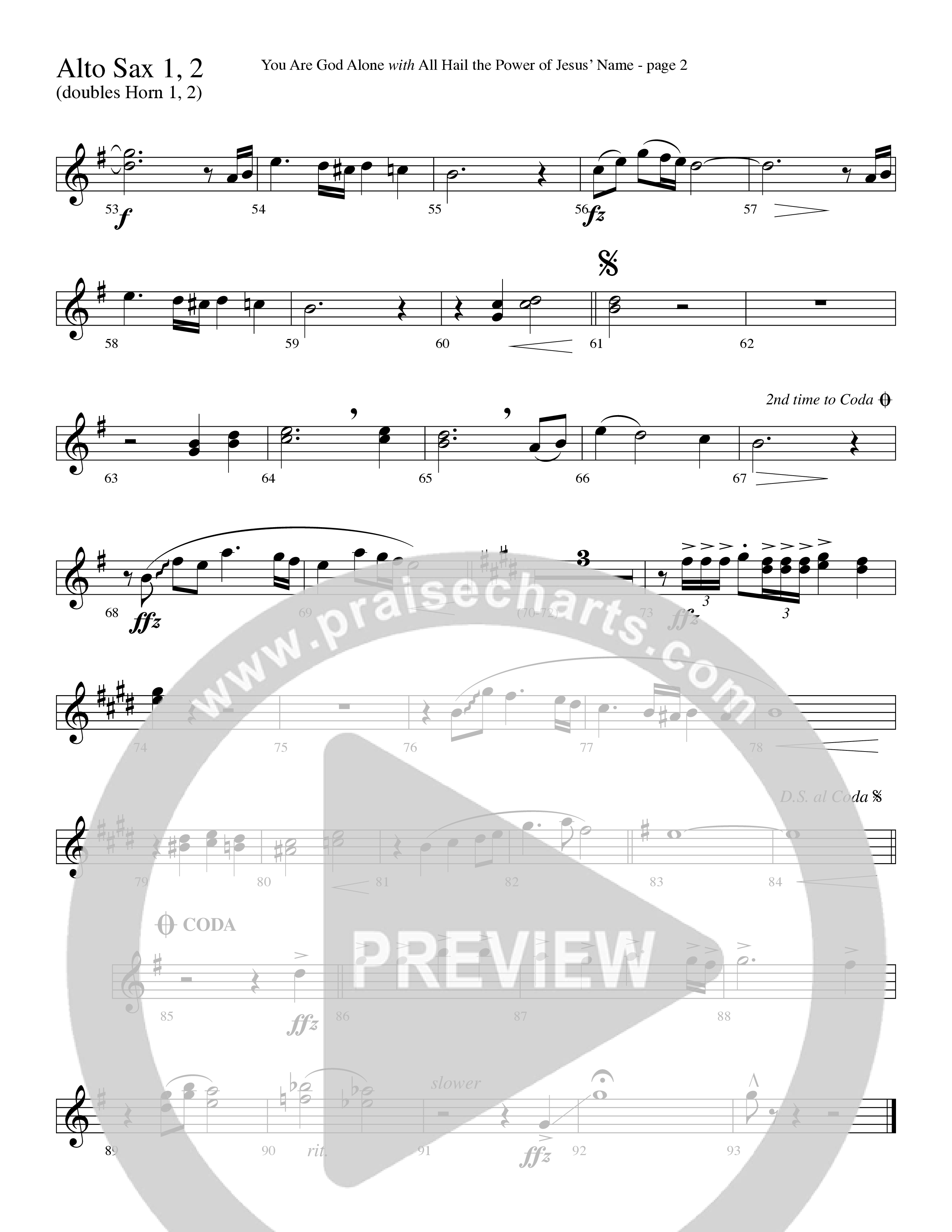 You Are God Alone (with All Hail The Power Of Jesus' Name) (Choral Anthem SATB) Alto Sax 1/2 (Word Music Choral / Arr. Lari Goss)