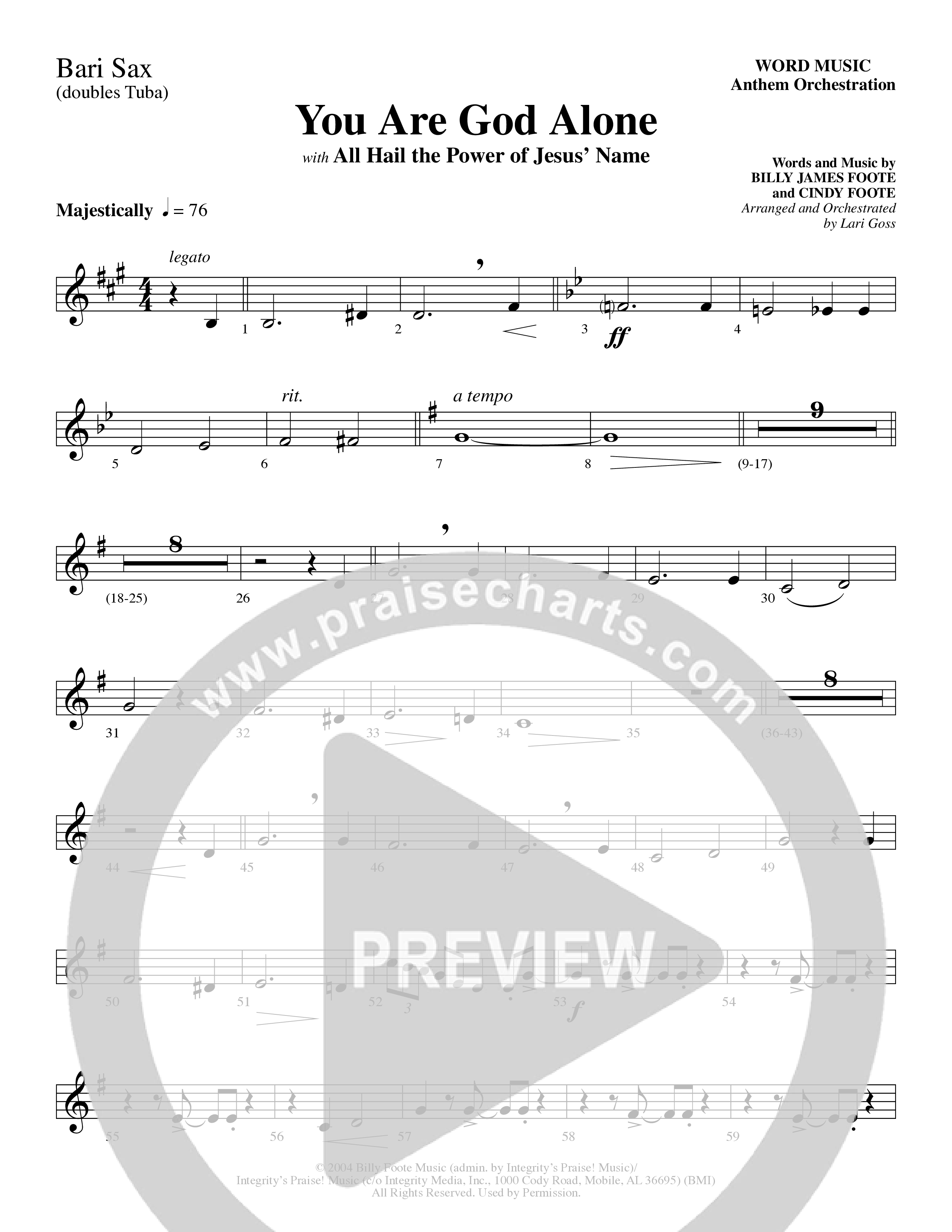 You Are God Alone (with All Hail The Power Of Jesus' Name) (Choral Anthem SATB) Bari Sax (Word Music Choral / Arr. Lari Goss)