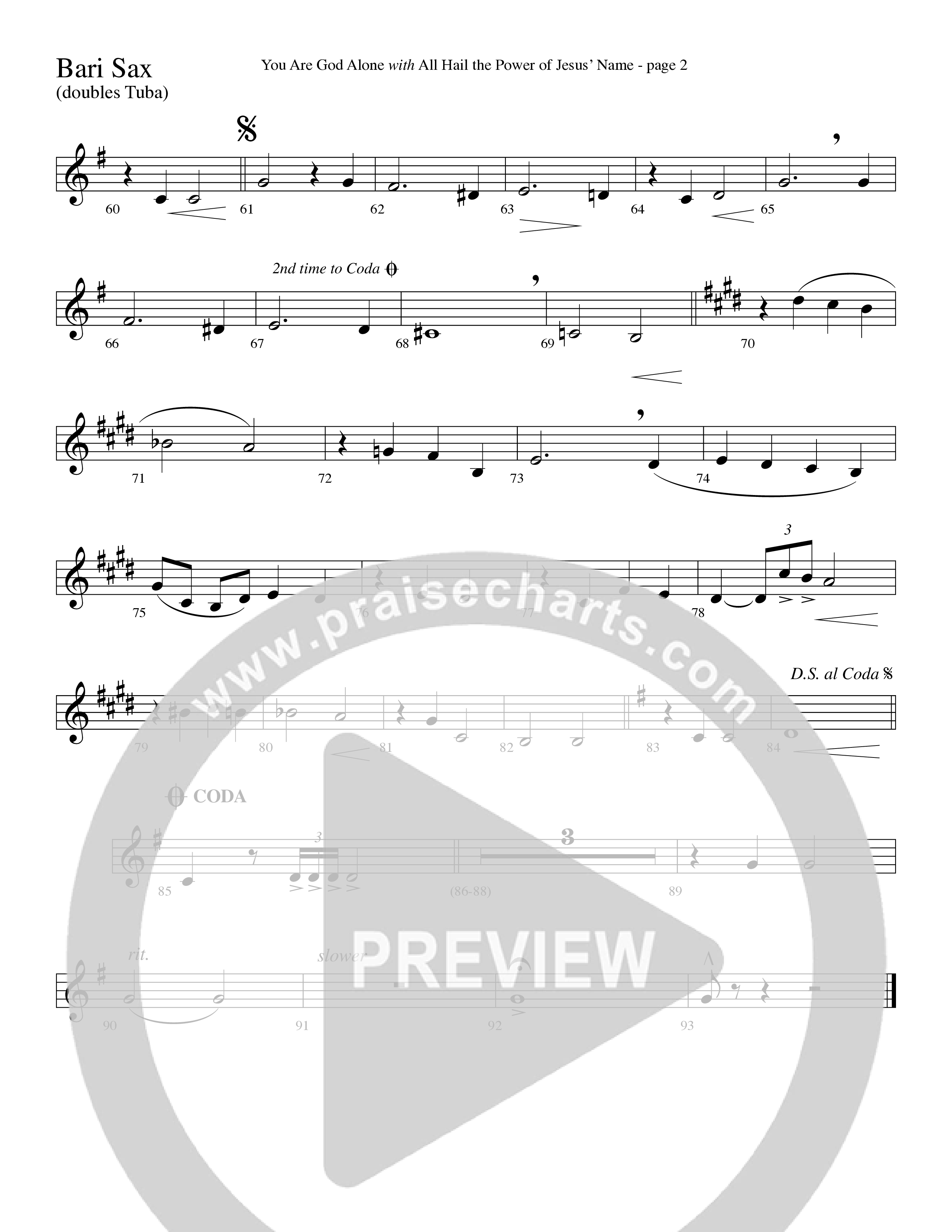 You Are God Alone (with All Hail The Power Of Jesus' Name) (Choral Anthem SATB) Bari Sax (Word Music Choral / Arr. Lari Goss)