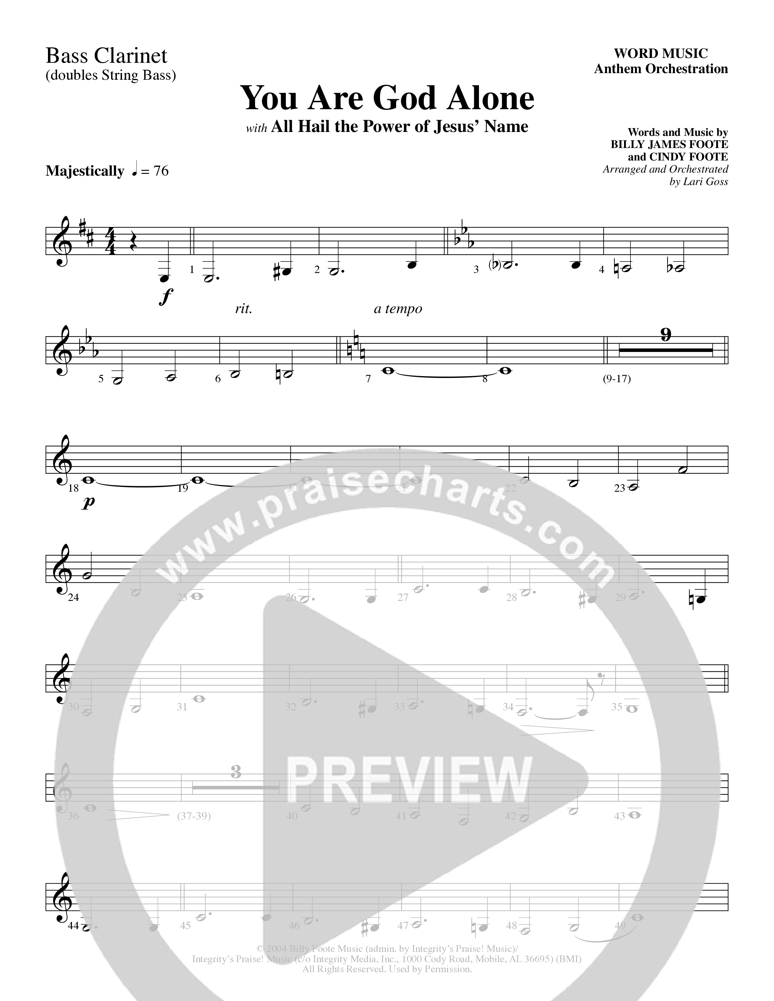 You Are God Alone (with All Hail The Power Of Jesus' Name) (Choral Anthem SATB) Bass Clarinet (Word Music Choral / Arr. Lari Goss)